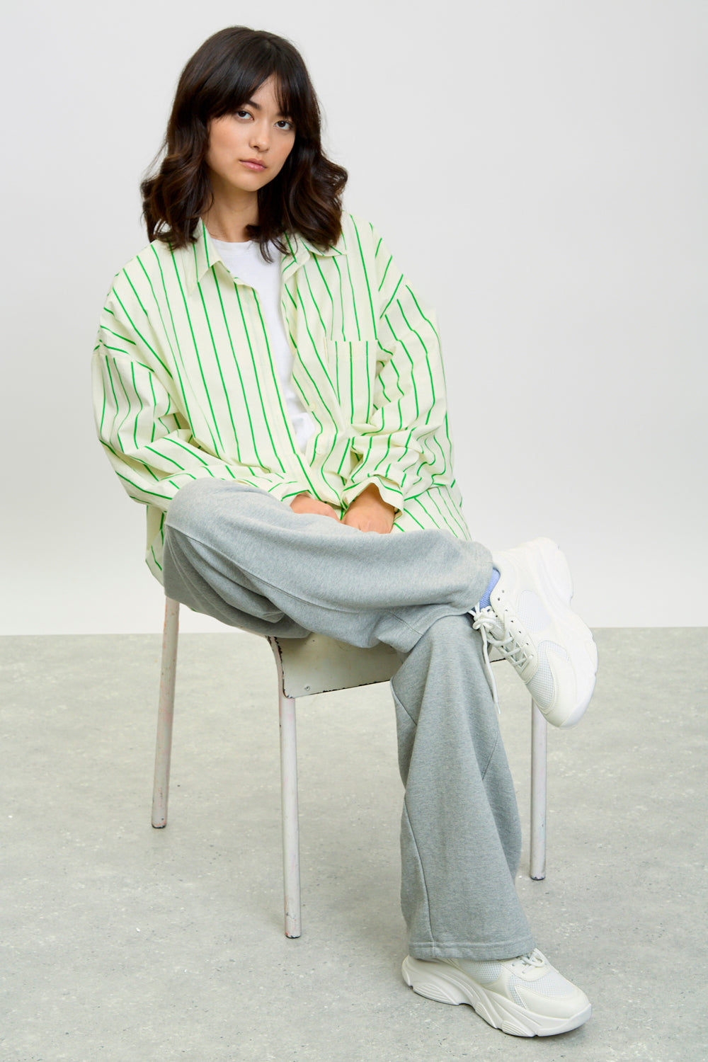Ivory and green striped oversized shirt_5