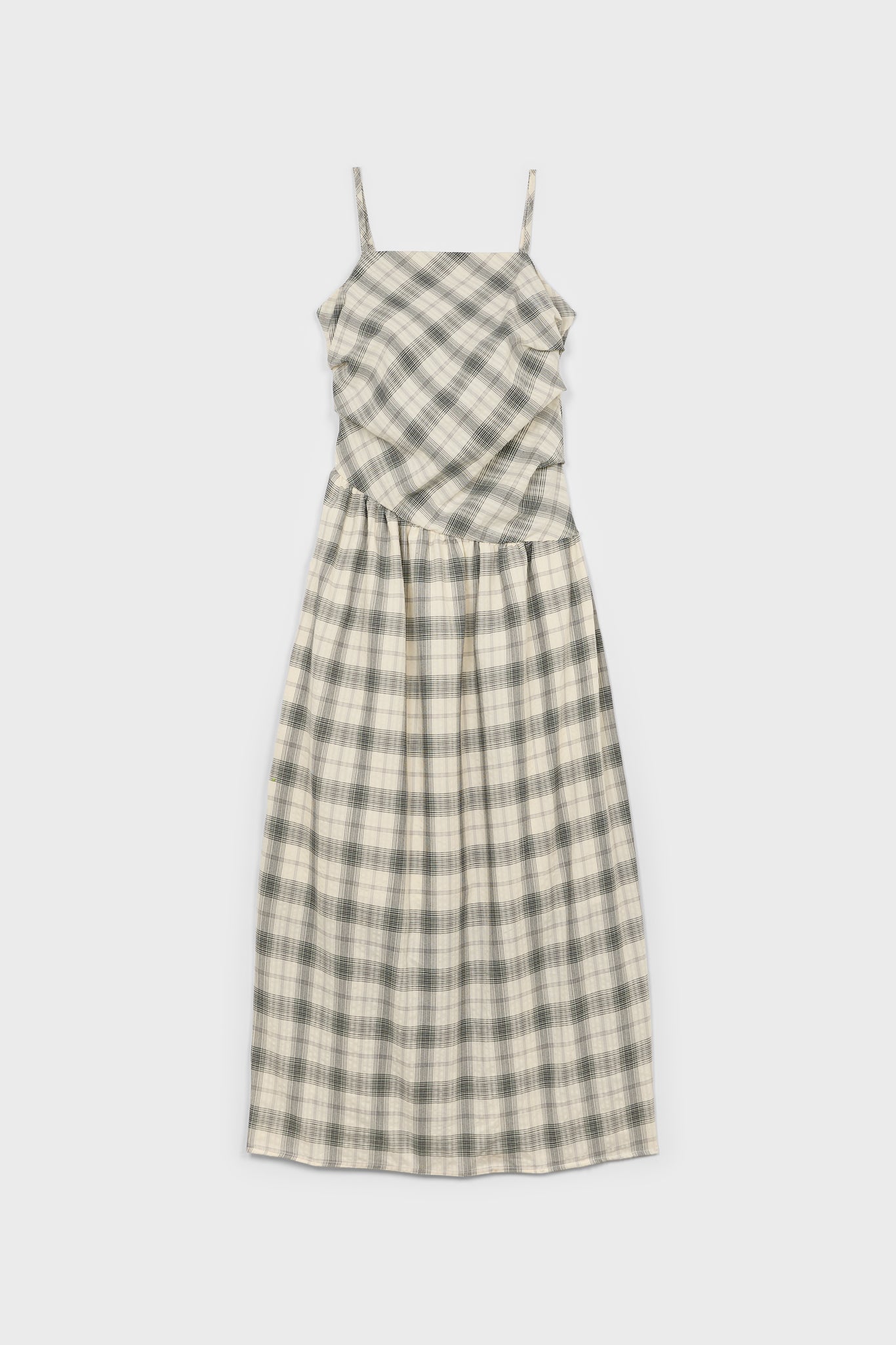 Ivory and grey checked strappy tie back dress_1
