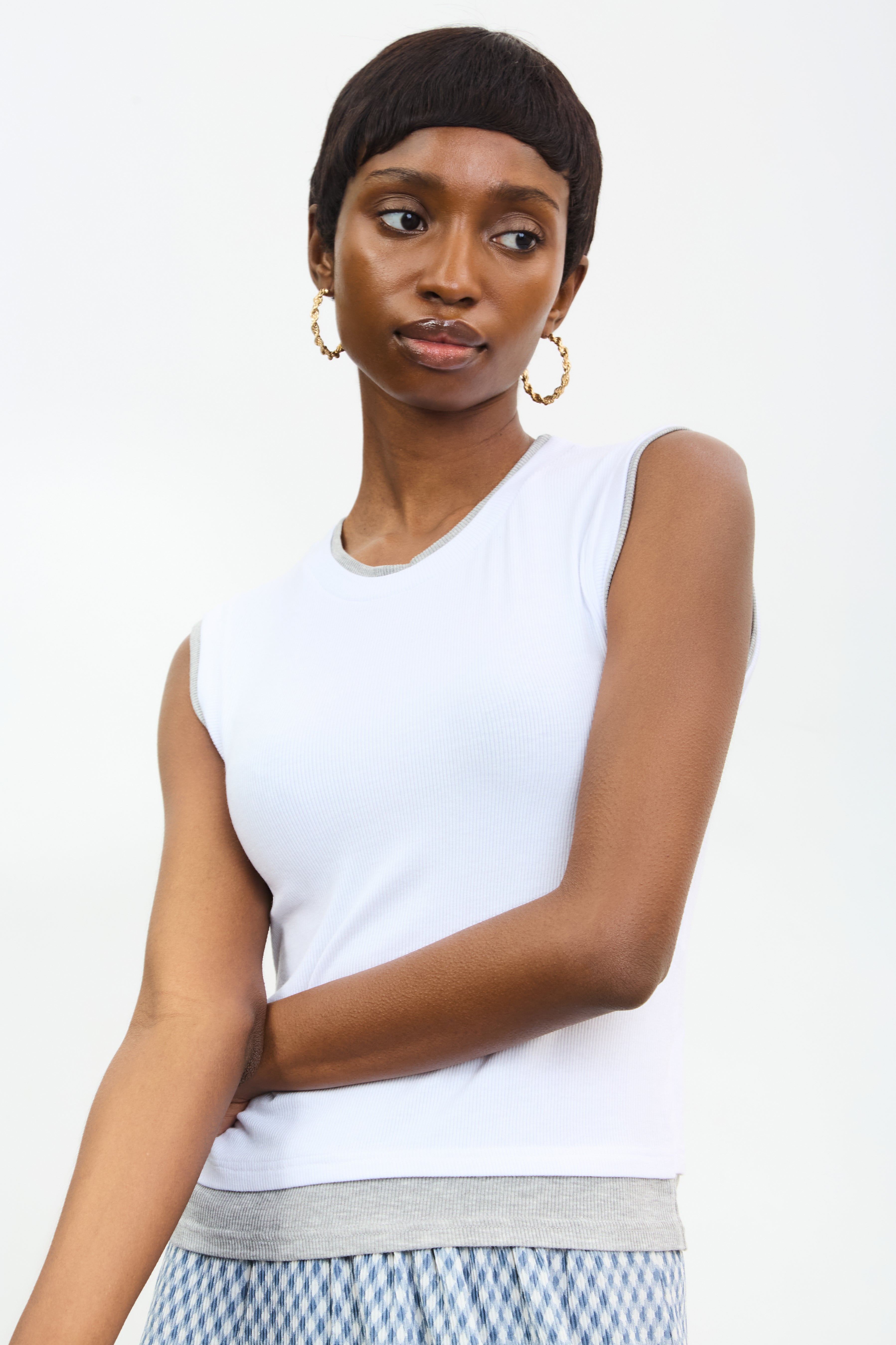 Ivory and grey double layered tank top_1