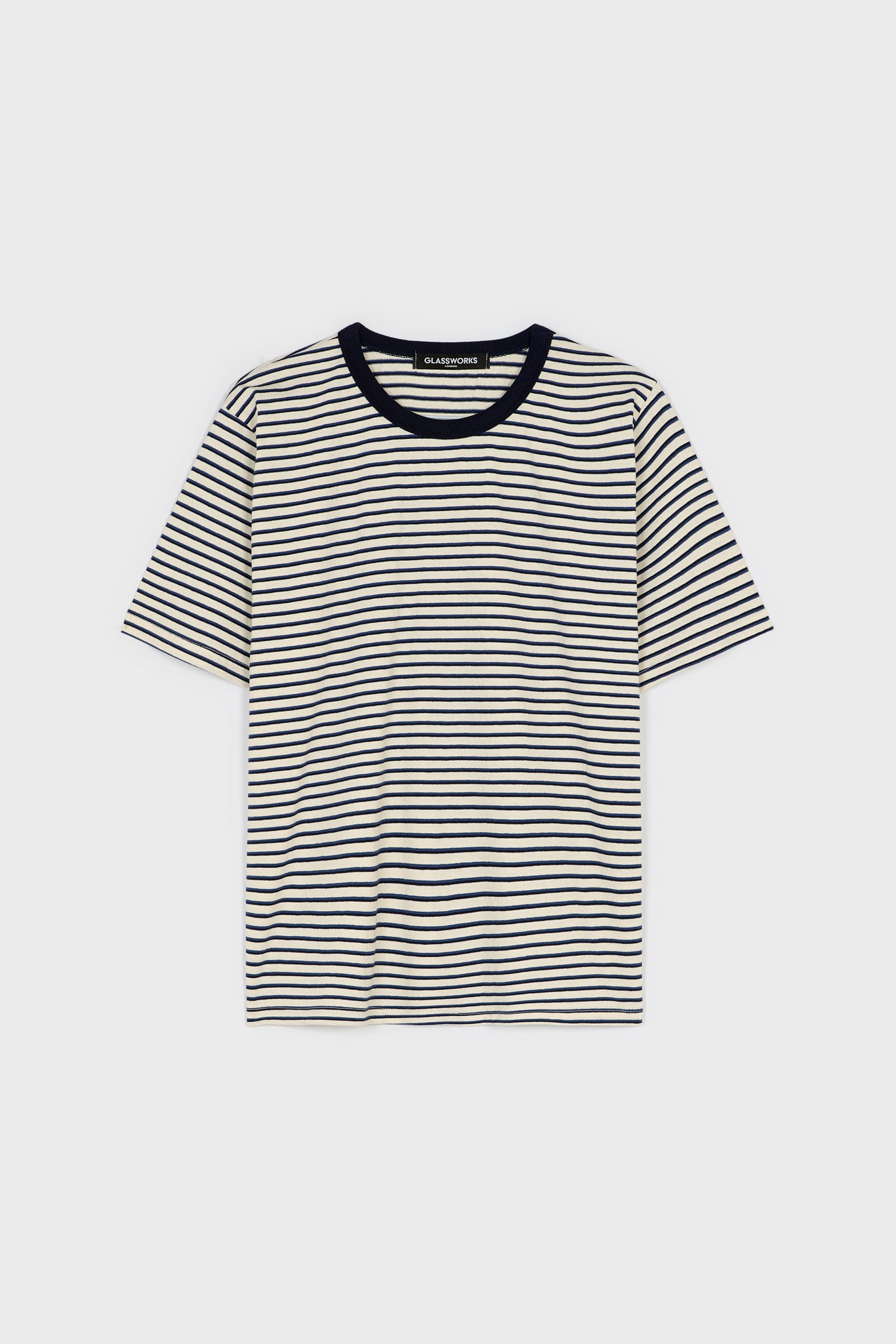 Ivory blue and navy striped contrast collar tee_1