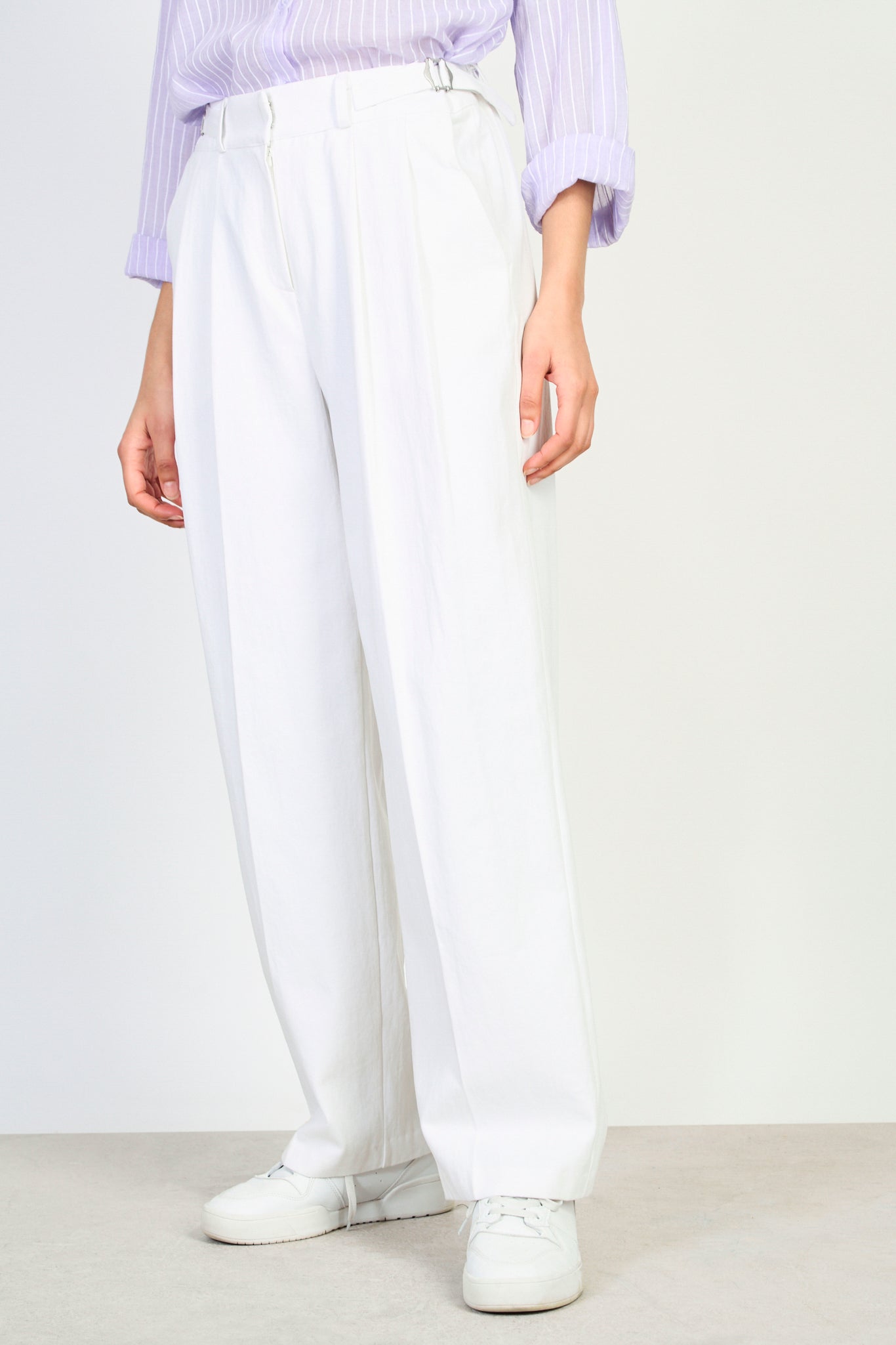 Ivory double side belted trousers_1