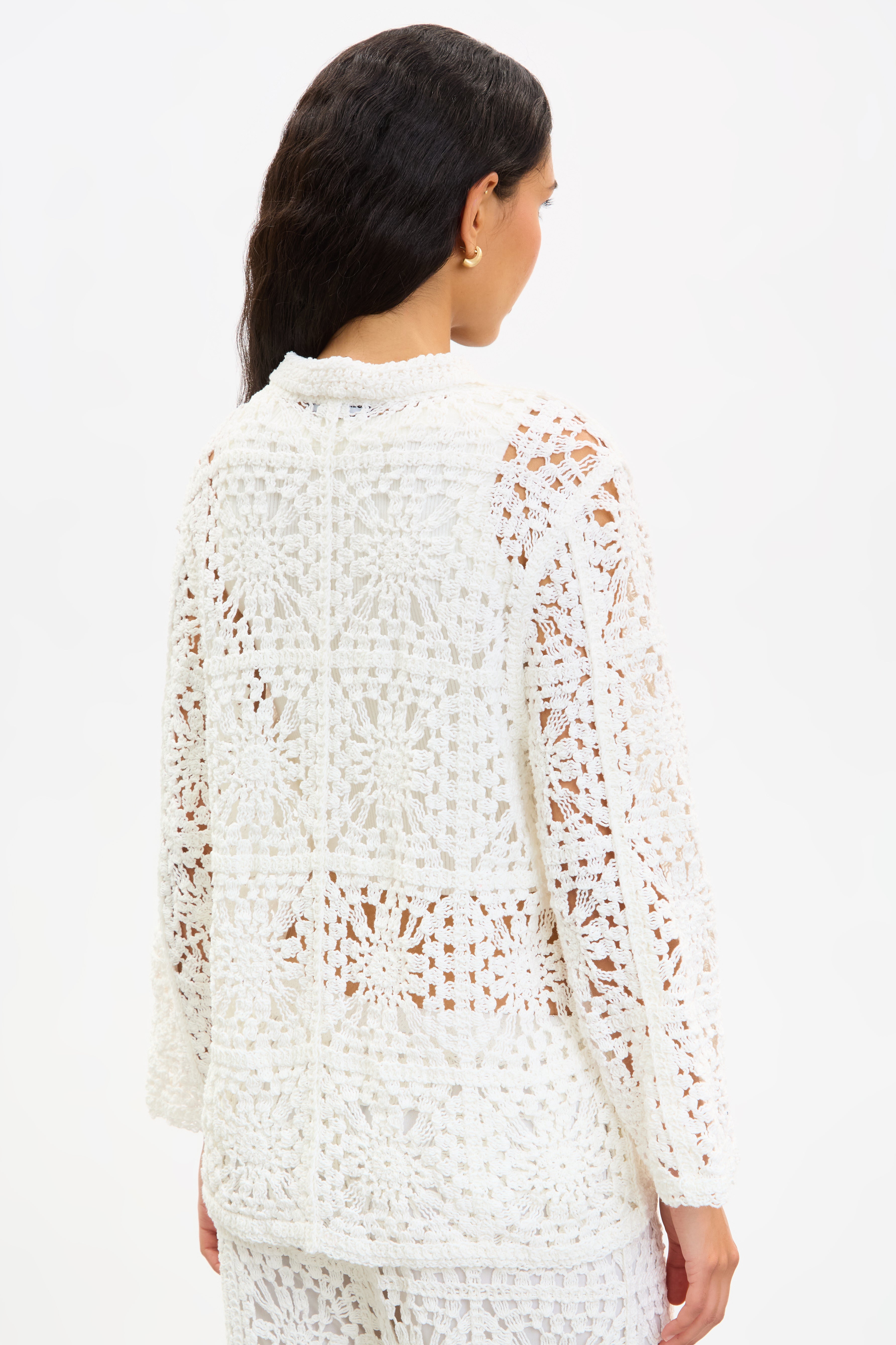Ivory floral grid crochet shirt_2