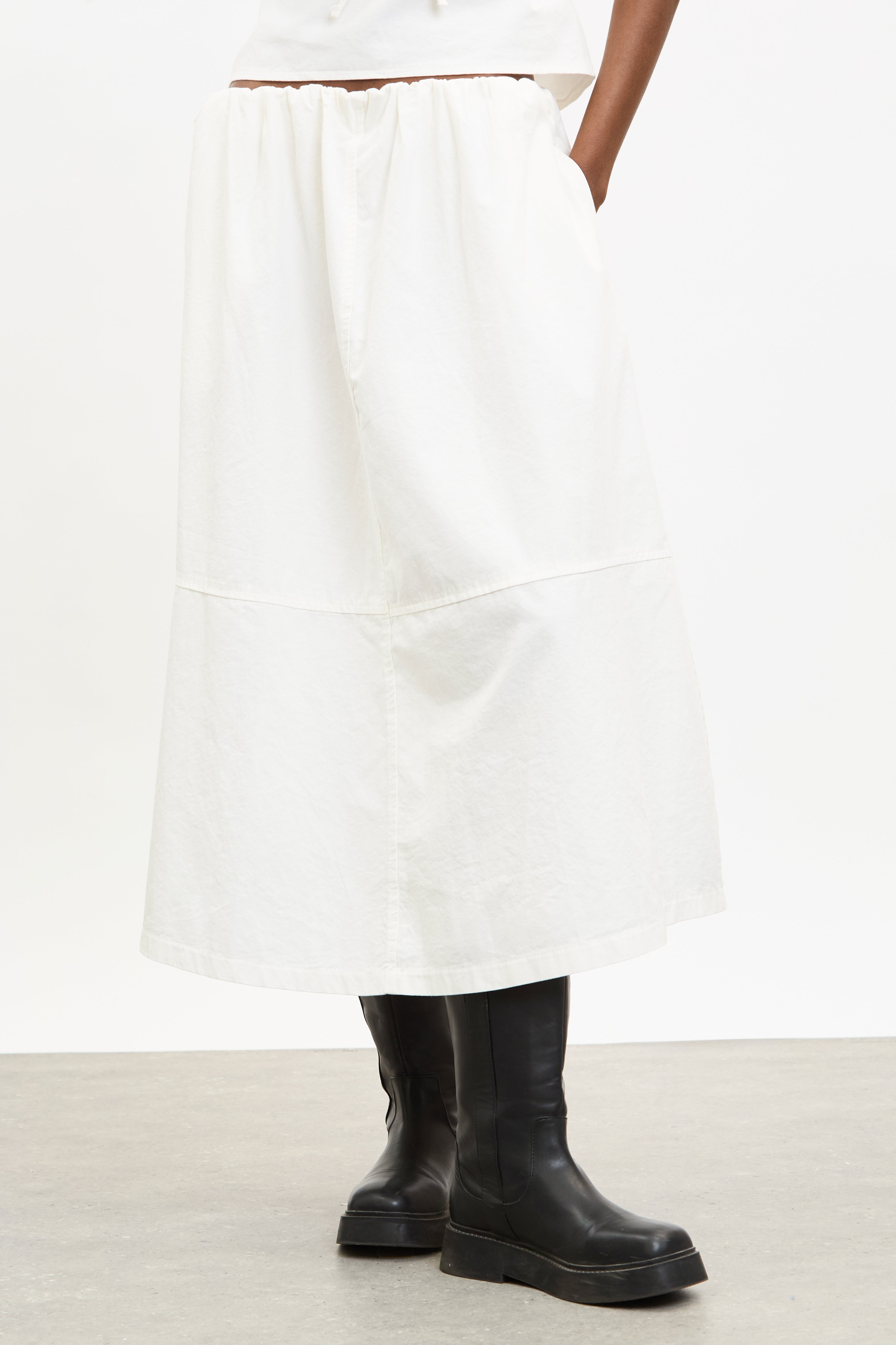 Ivory gathered waist midi skirt_1