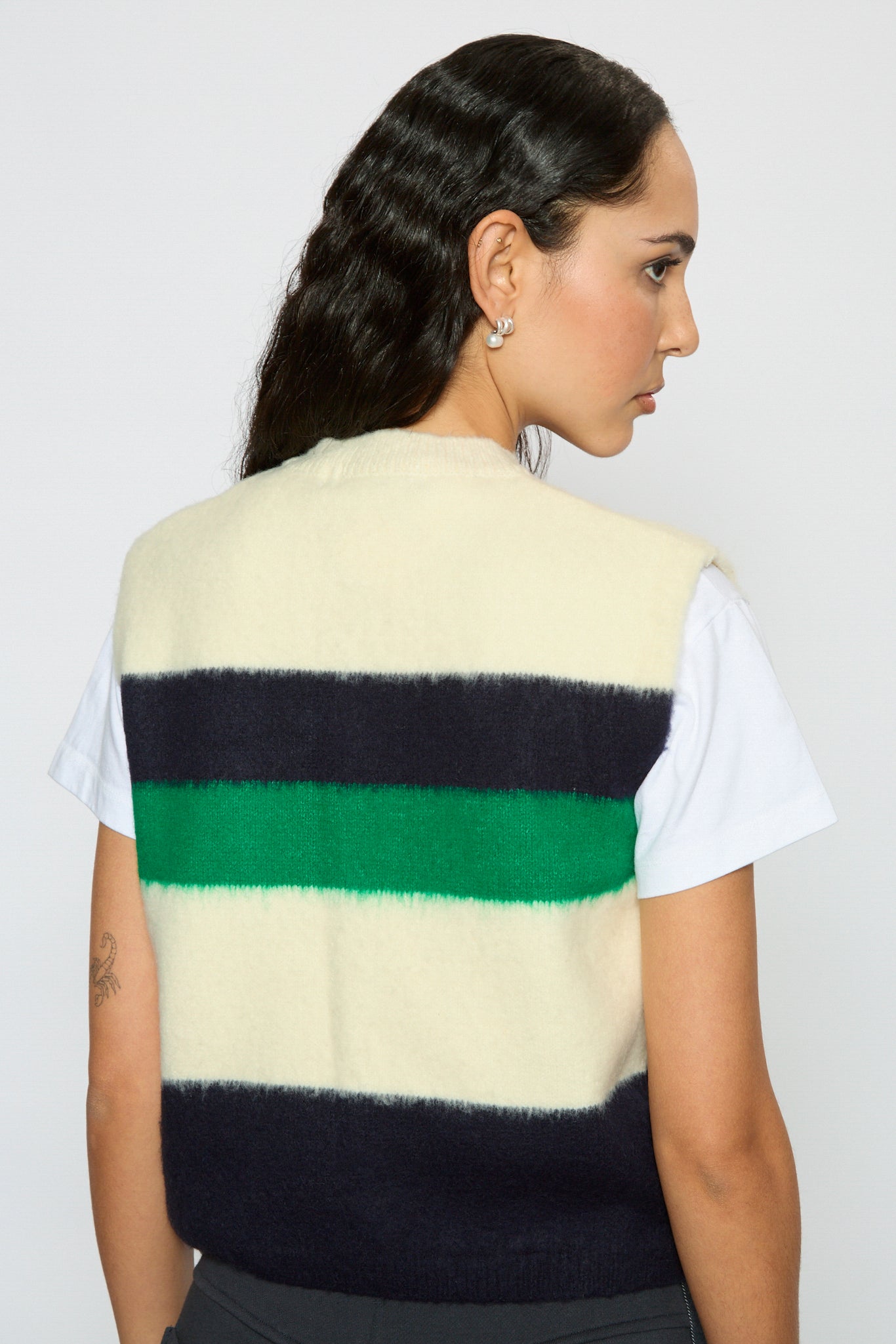 Ivory green and navy striped button up sweater vest_2