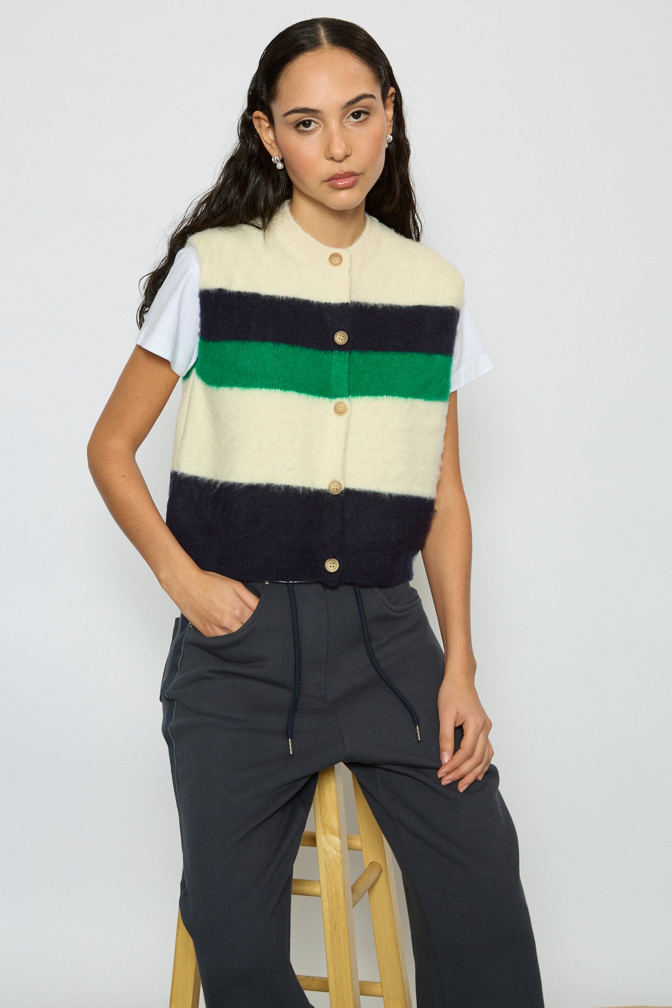 Ivory green and navy striped button up sweater vest_5