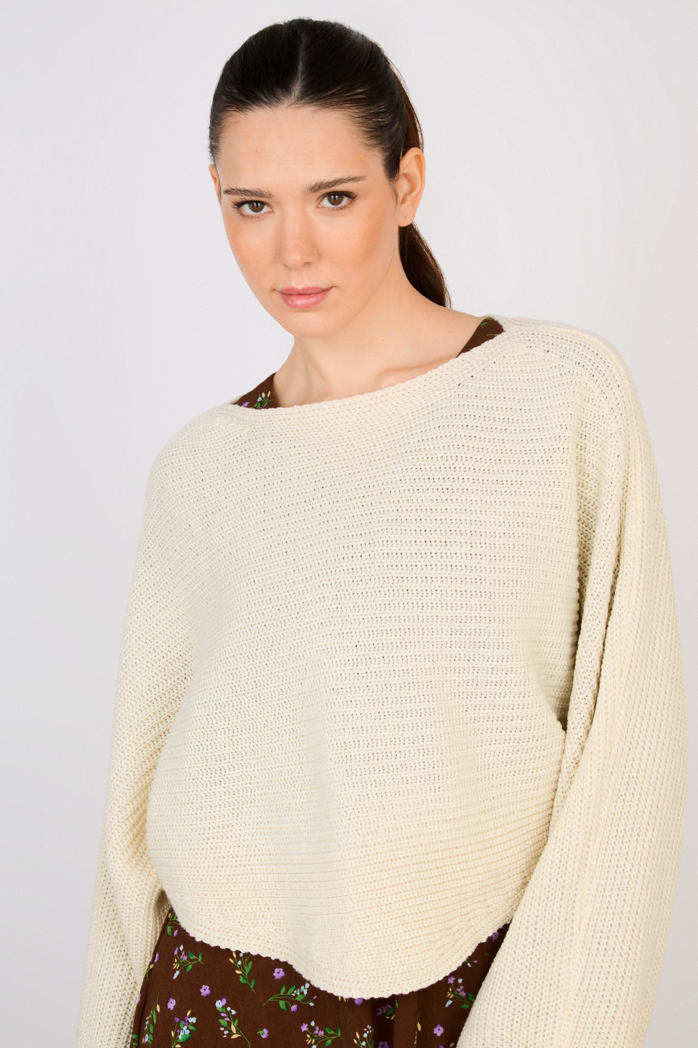 Ivory horizontal rib boat neck jumper_1