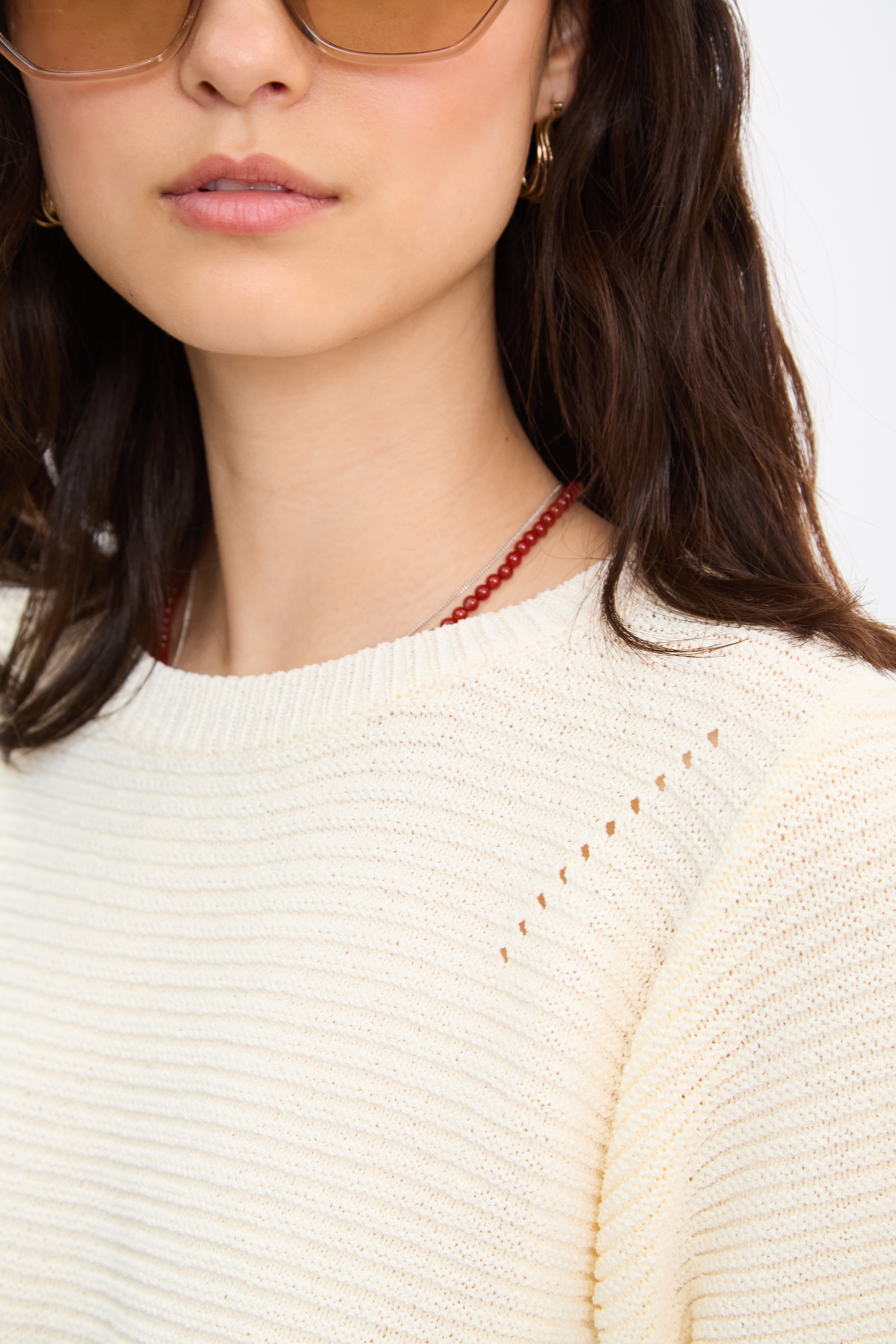 Ivory horizontal ribbed knit tee_3