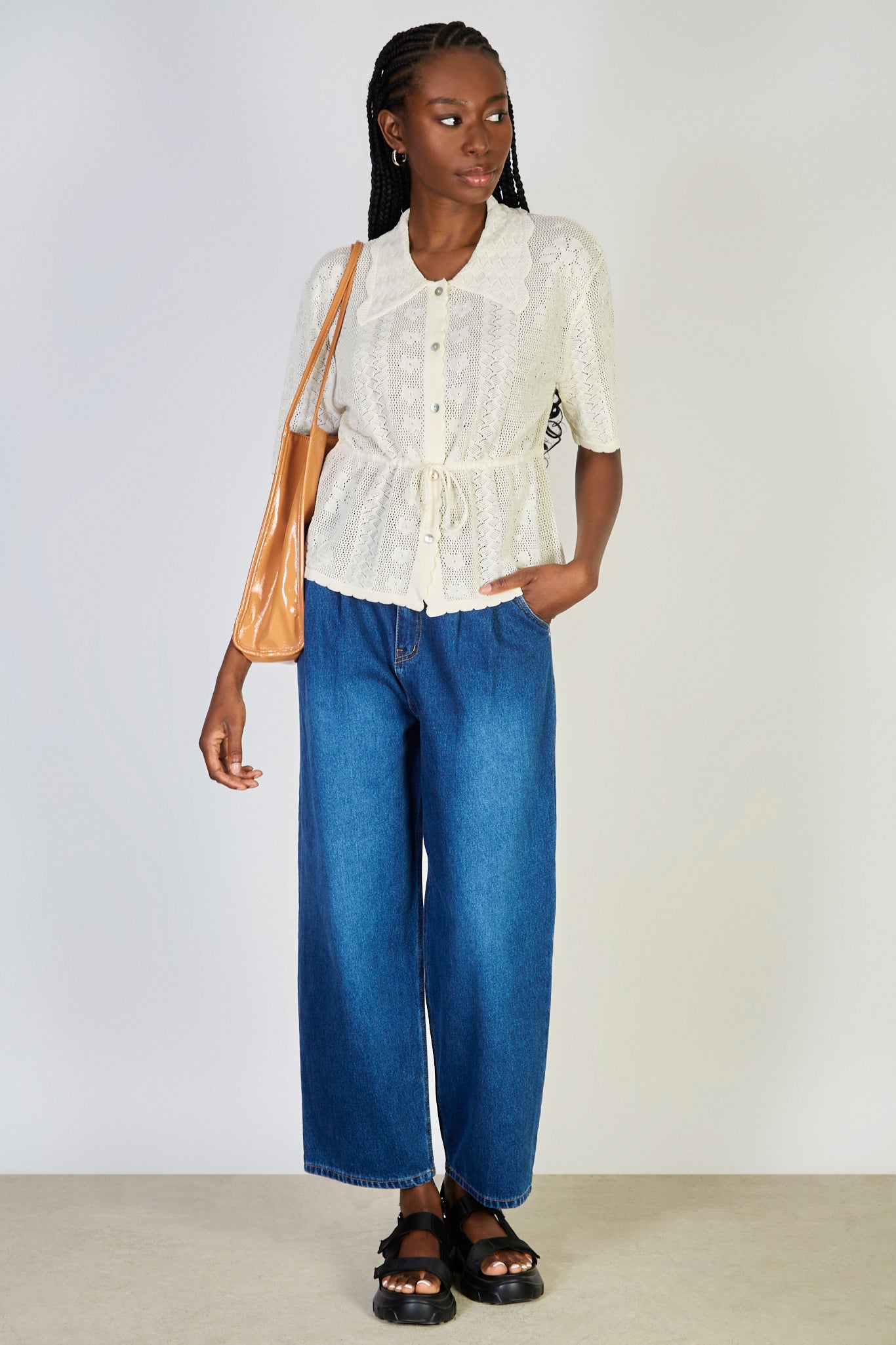 Ivory intarsia flower crochet knit tee_4