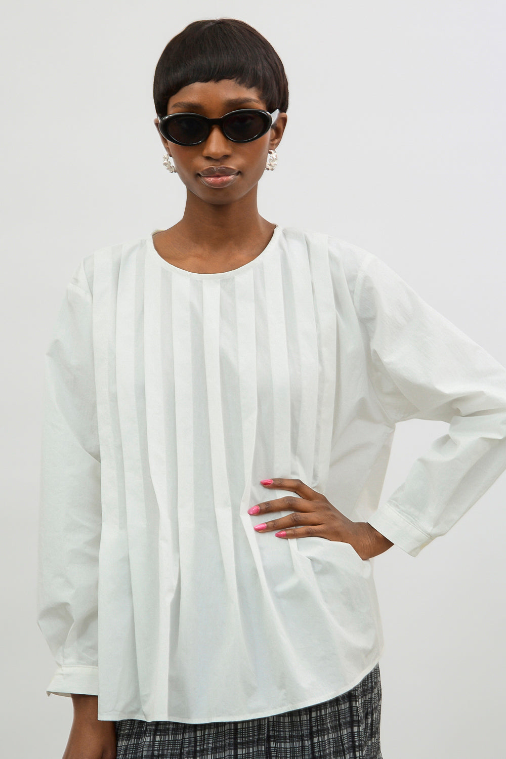 Ivory large box pleat blouse_1