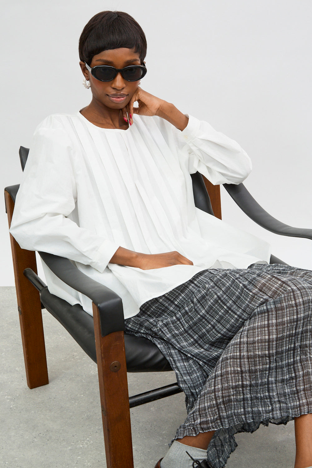 Ivory large box pleat blouse_5