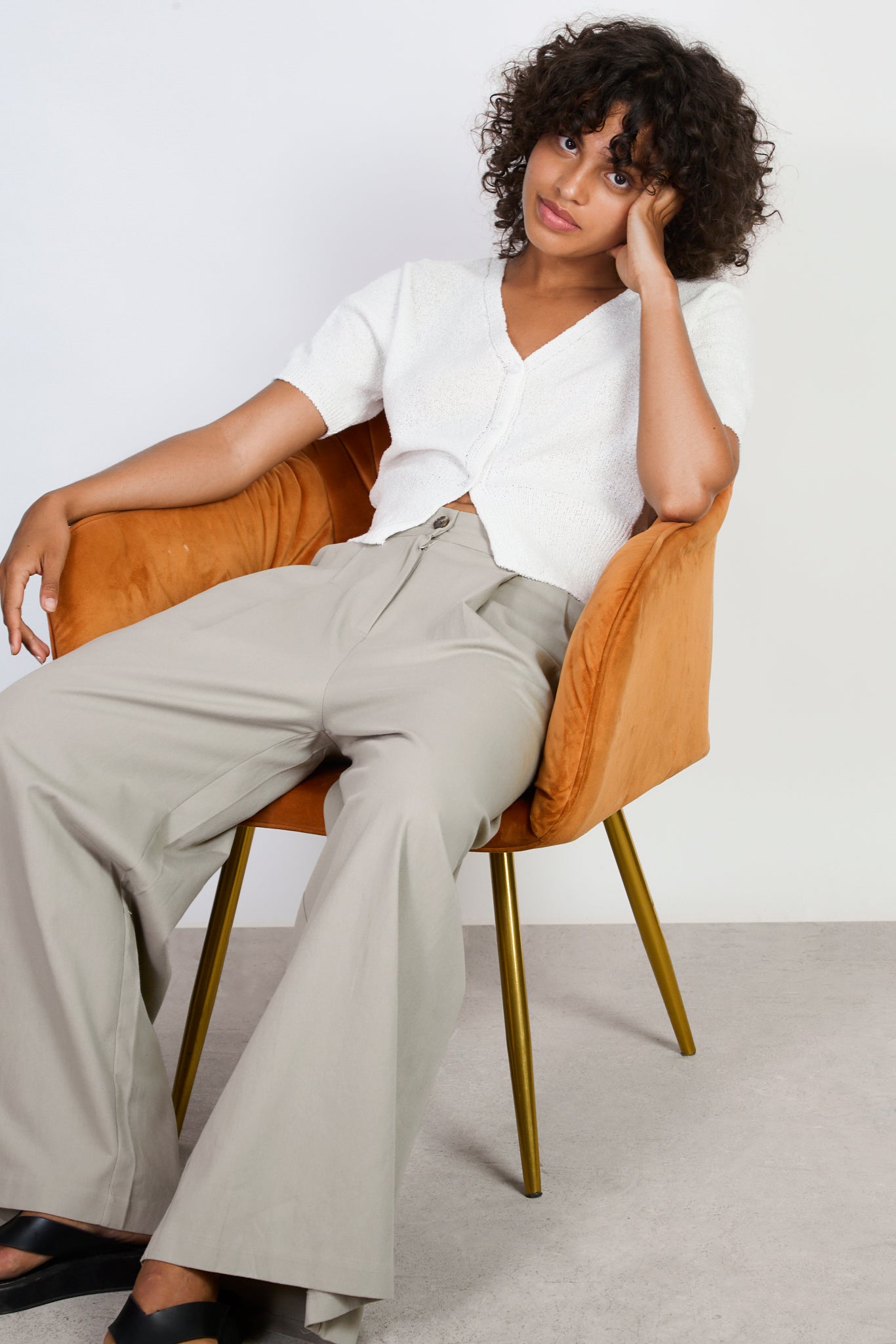 Ivory linen blend short sleeved cardigan_5