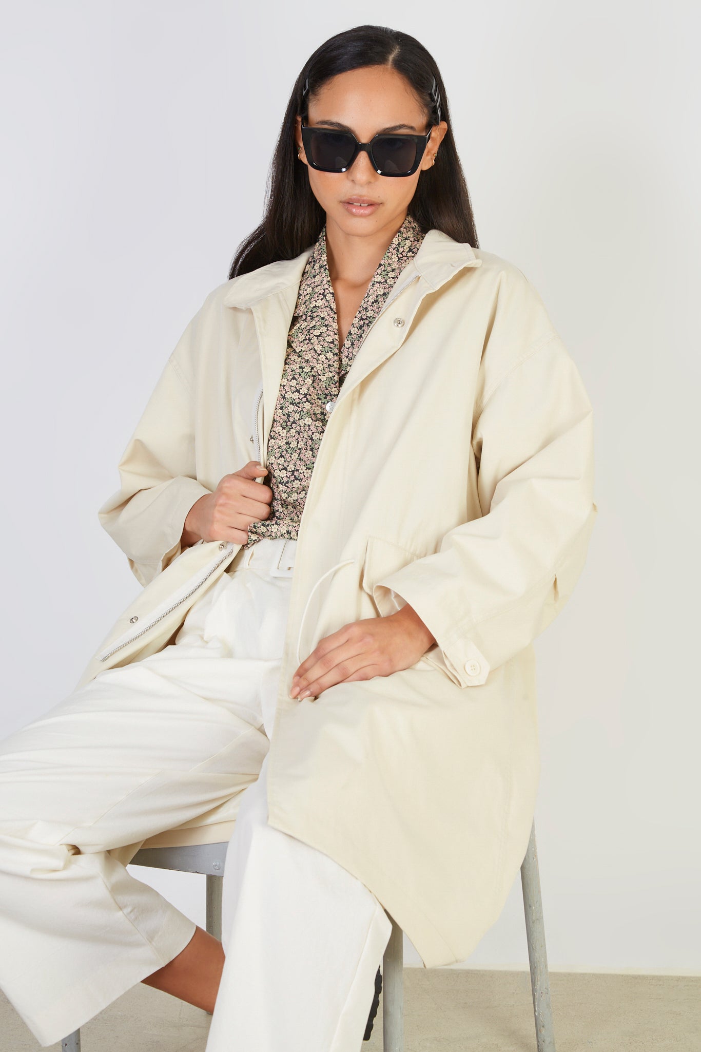 Ivory long cinch waist parka_4
