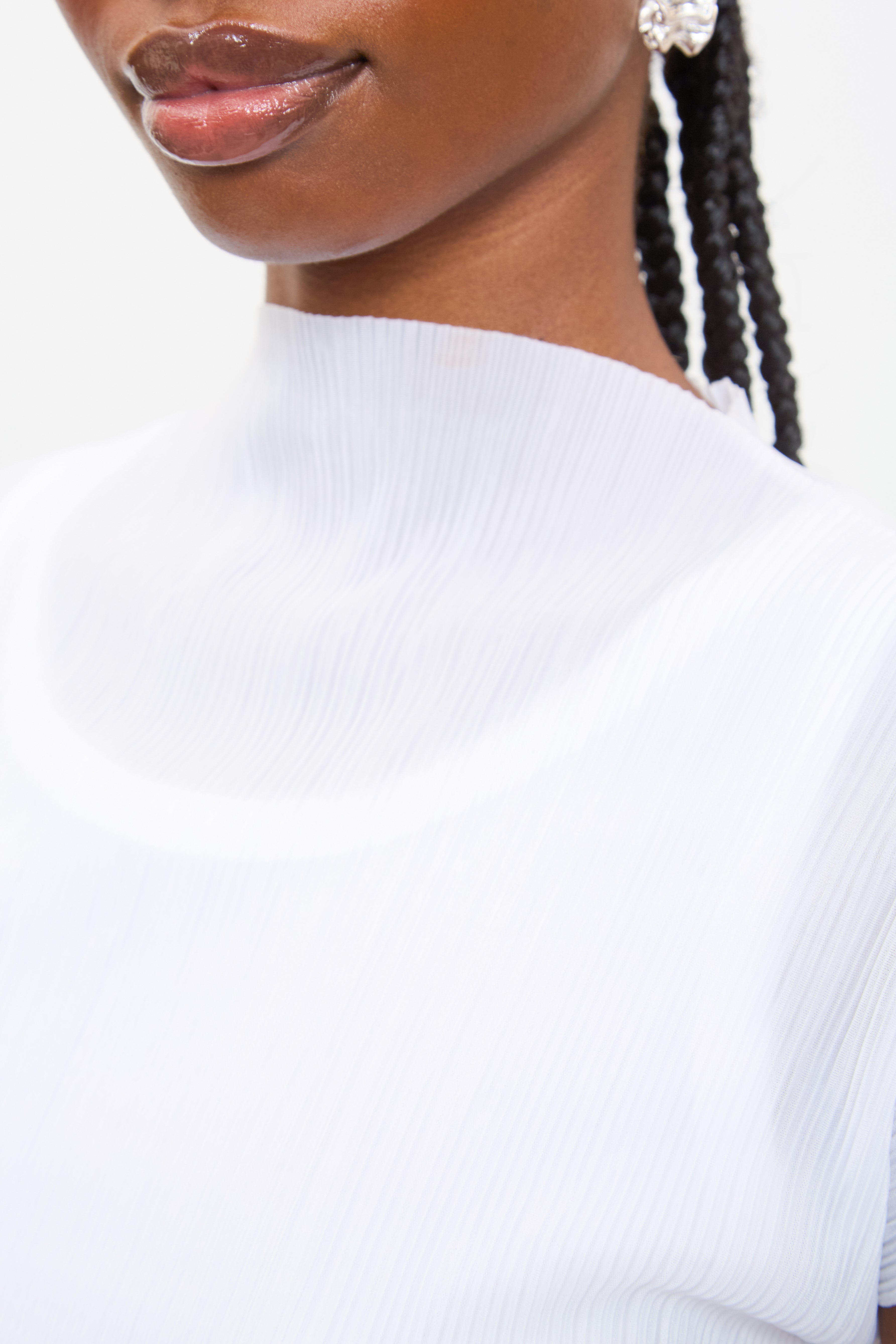 Ivory pleat ribbed short sleeved top_3