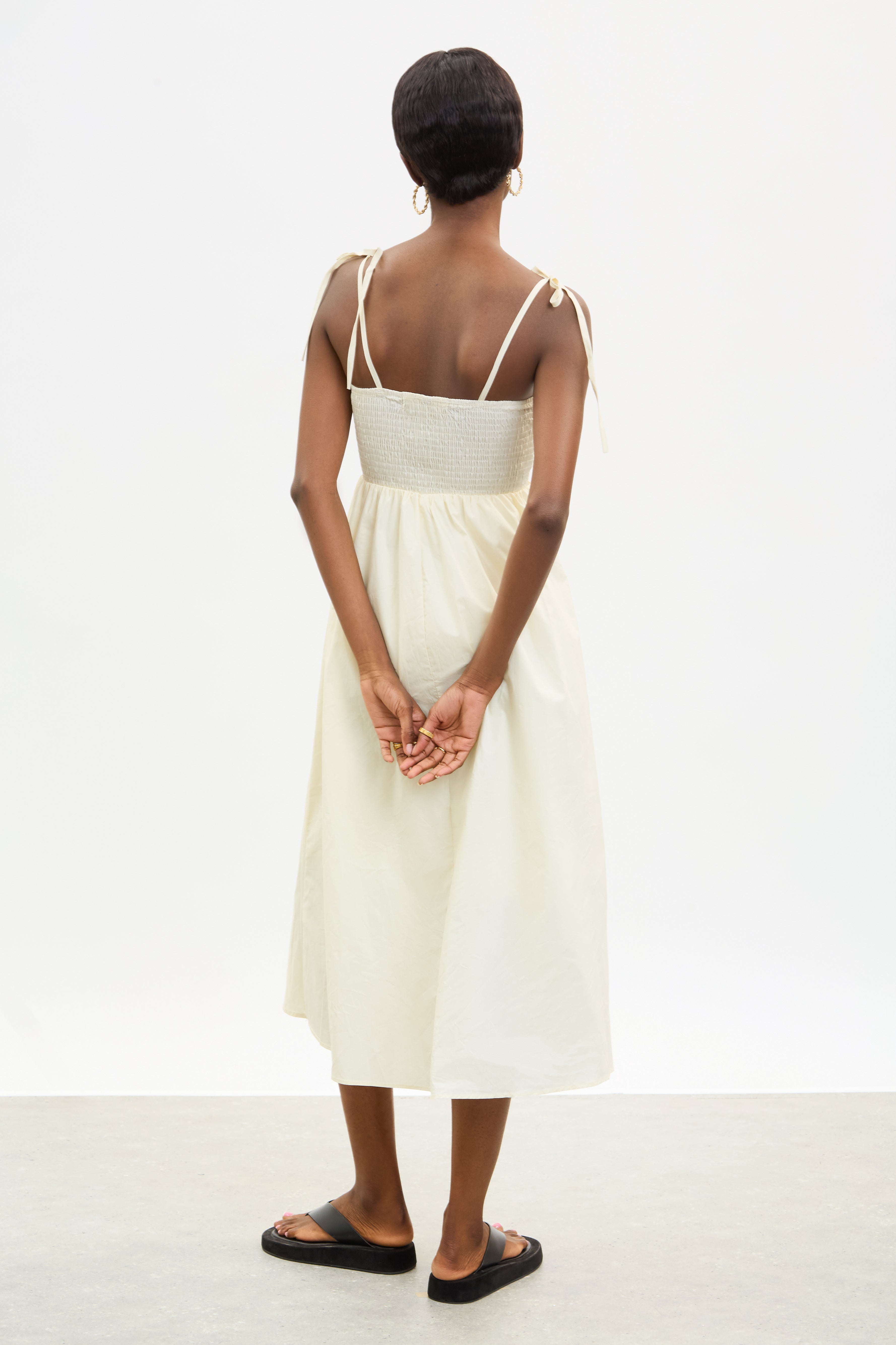 Ivory ruched back tie strap dress_2
