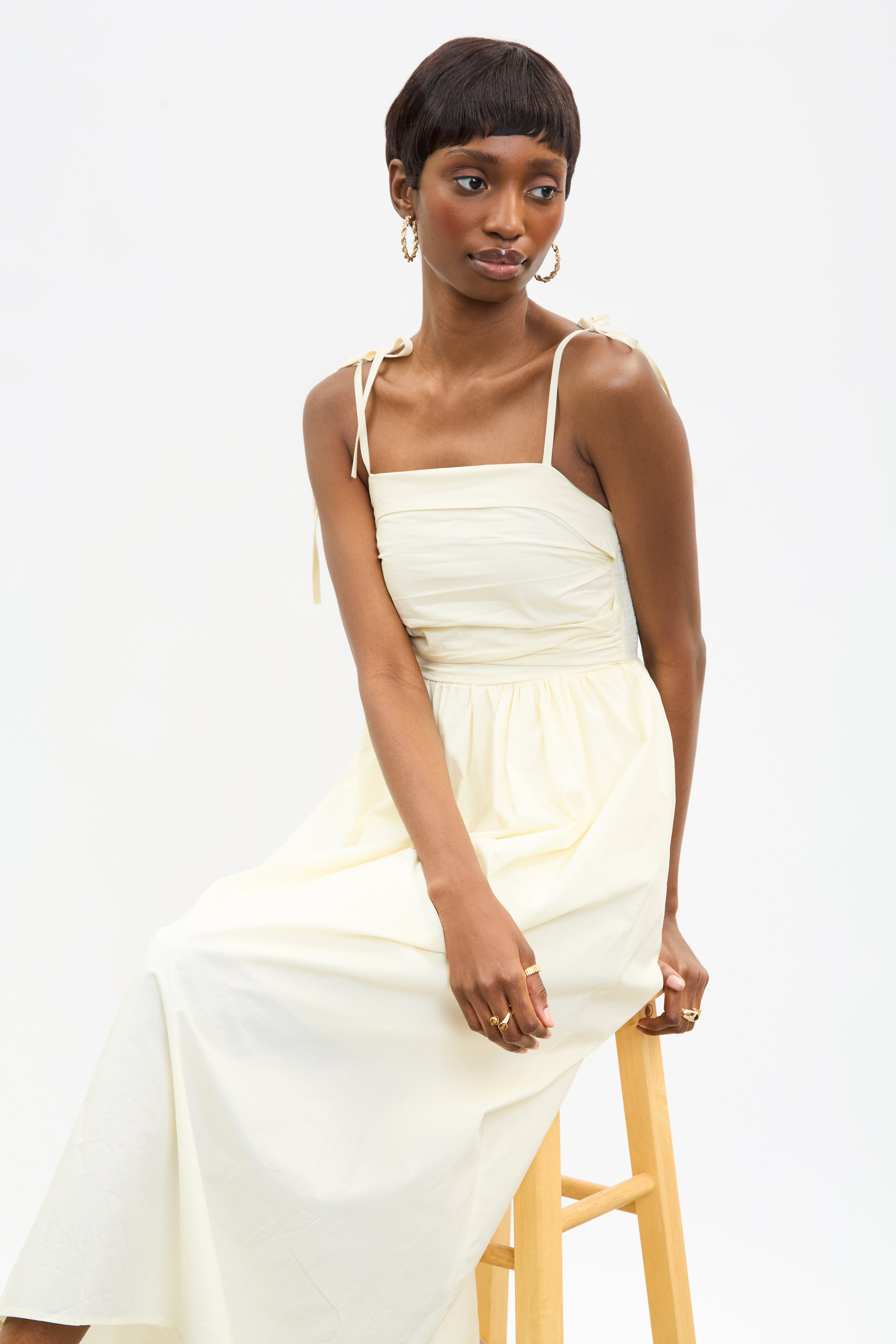 Ivory ruched back tie strap dress_5