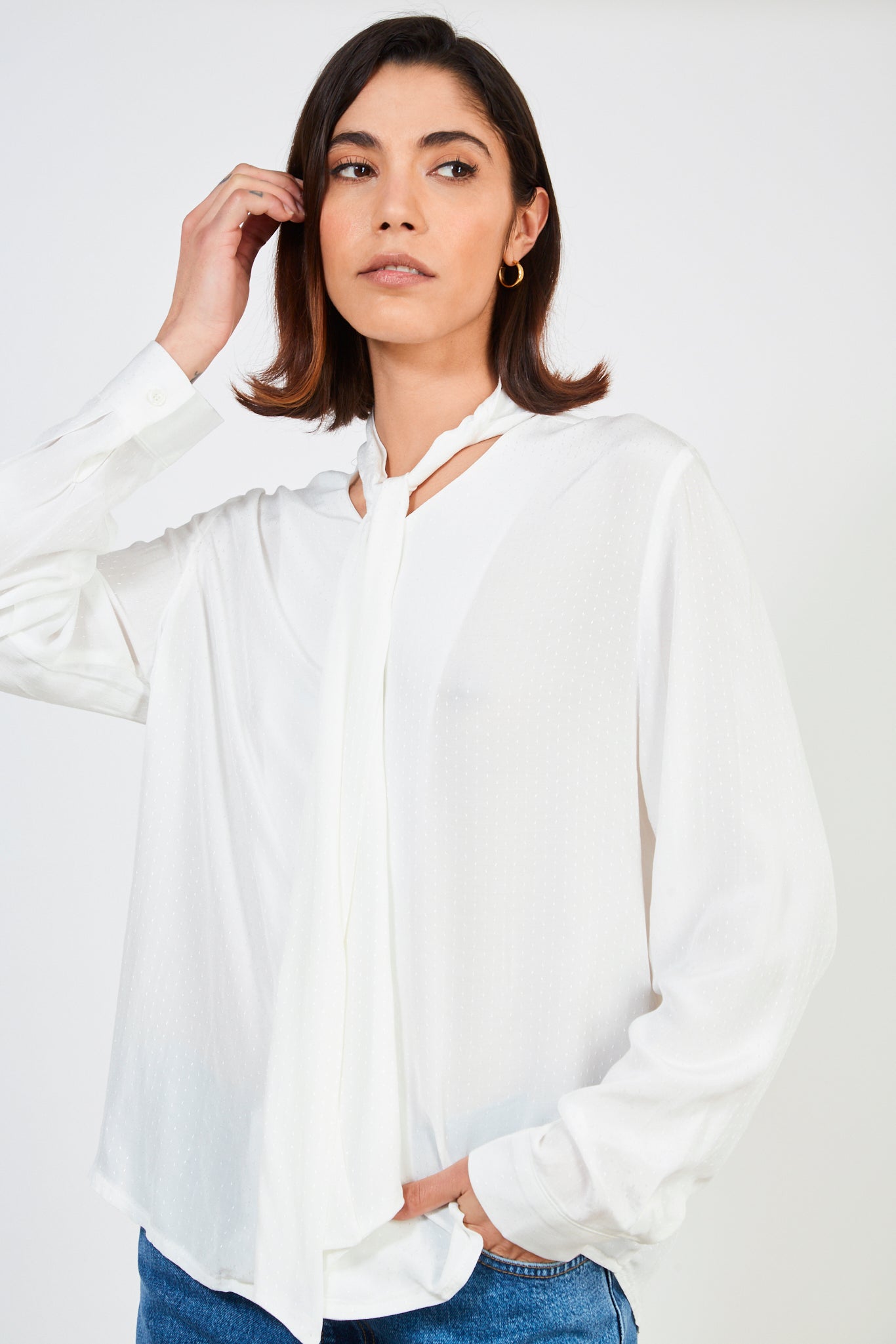 Ivory tie neck blouse_2