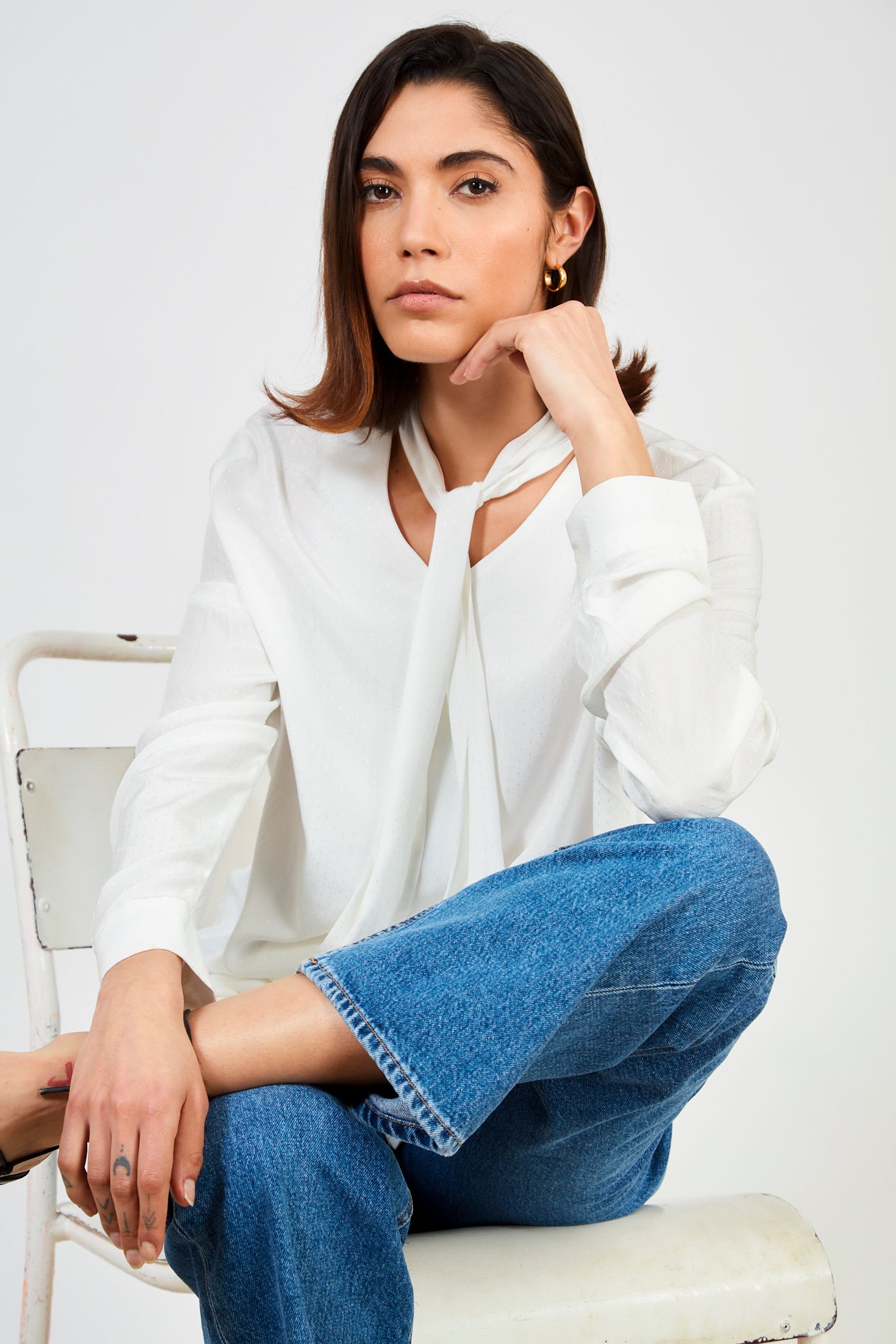 Ivory tie neck blouse_1