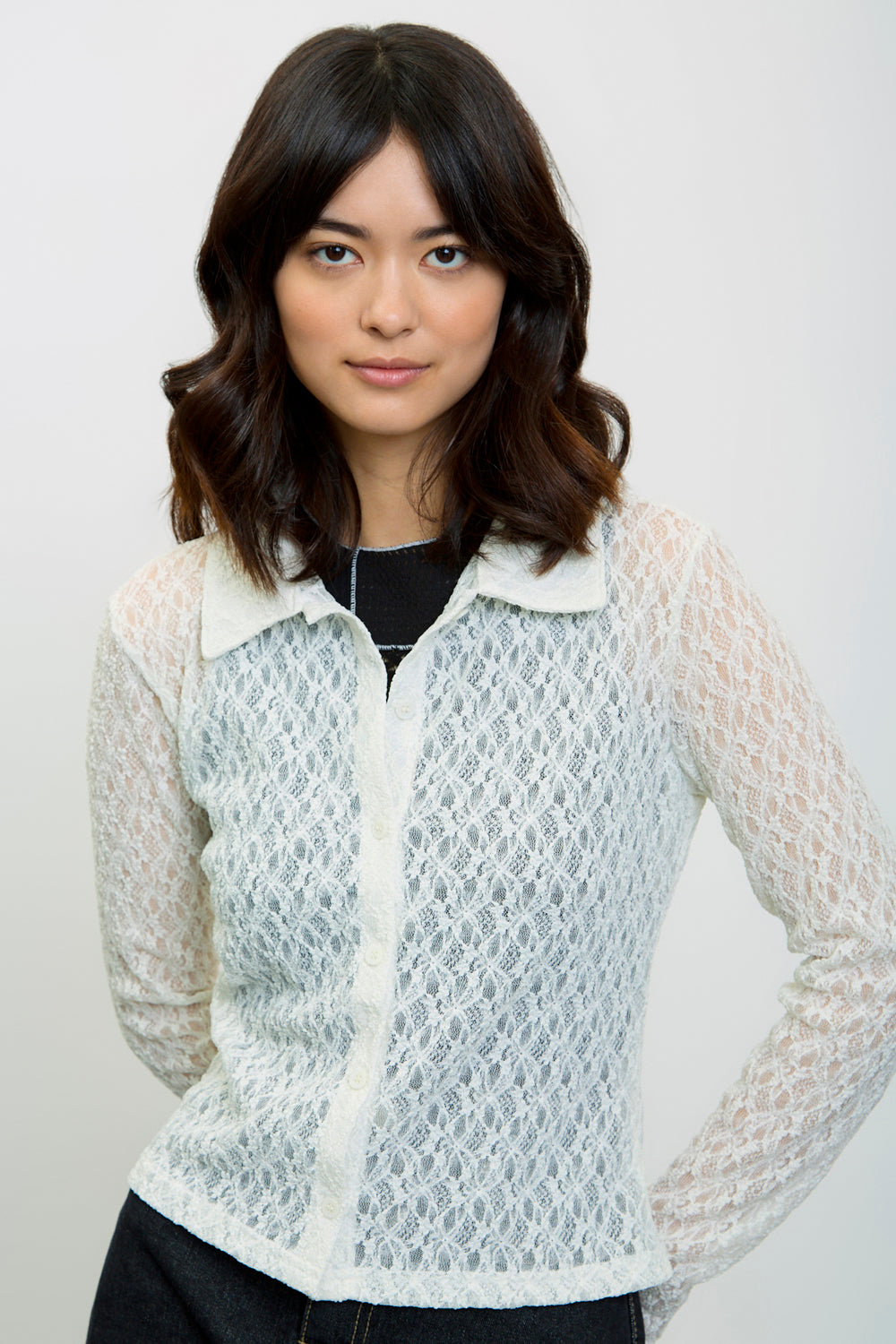 Ivory tiny flower sheer shirt_1