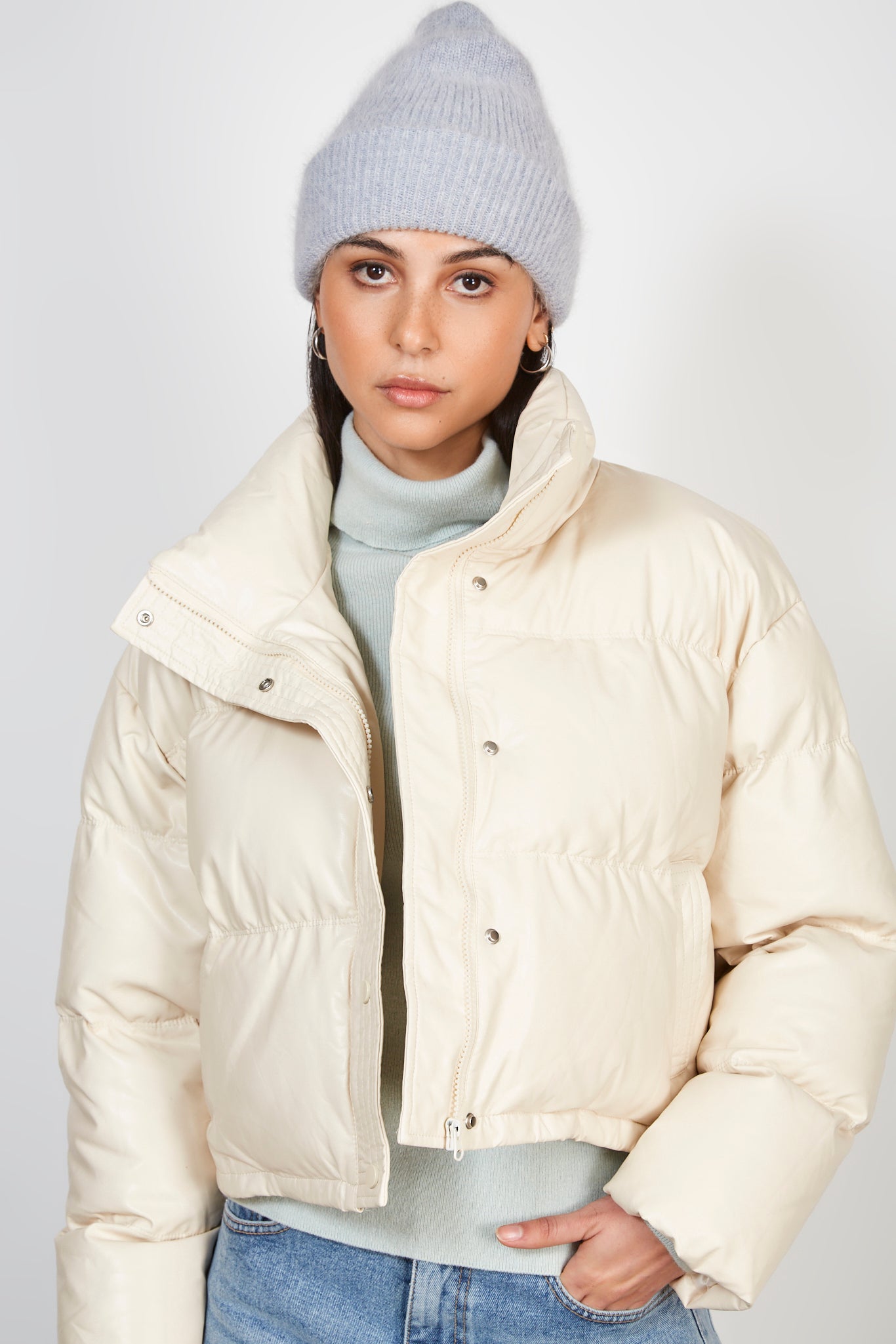 Ivory vegan leather puffer jacket_2