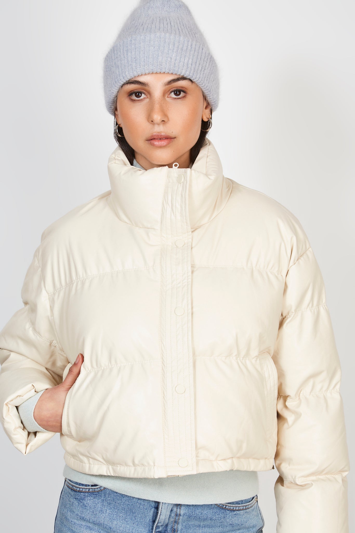 Ivory vegan leather puffer jacket_1