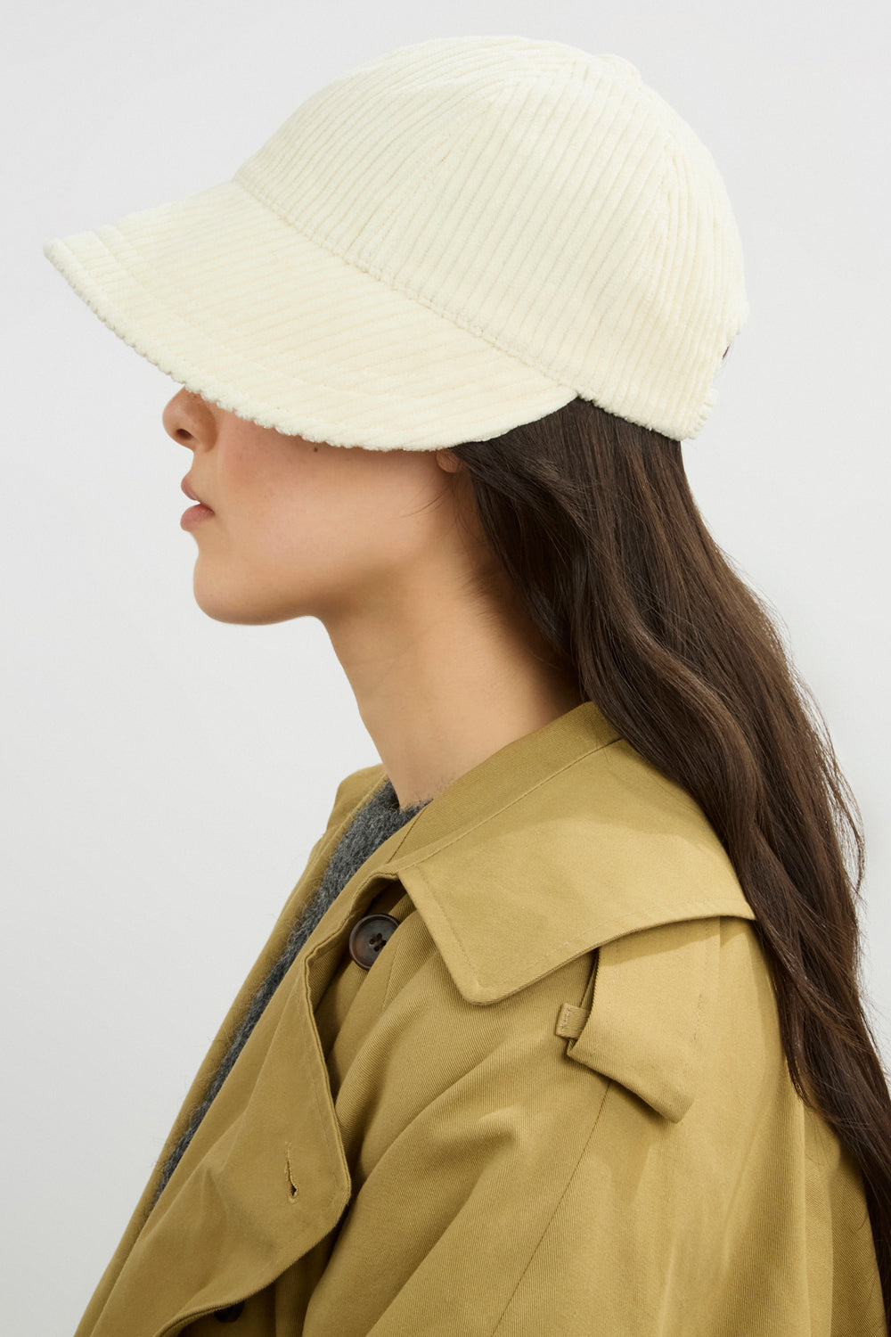 Ivory wide wale corduroy cap_1