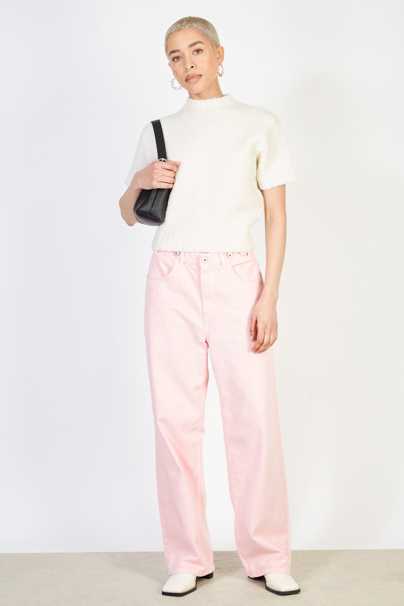 Ivory wool blend short sleeved knit top_4