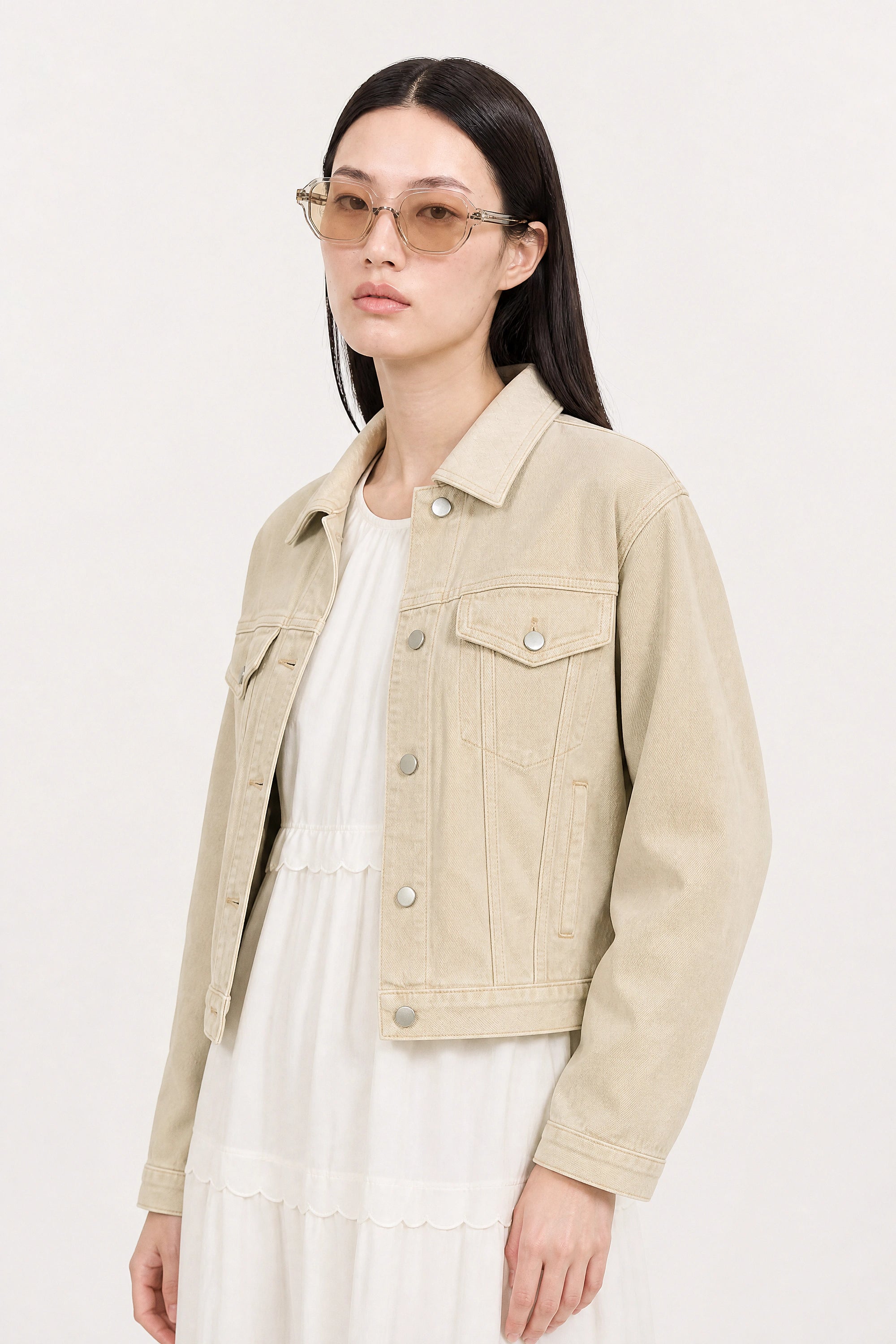 Ivory denim ivory collar jacket_1