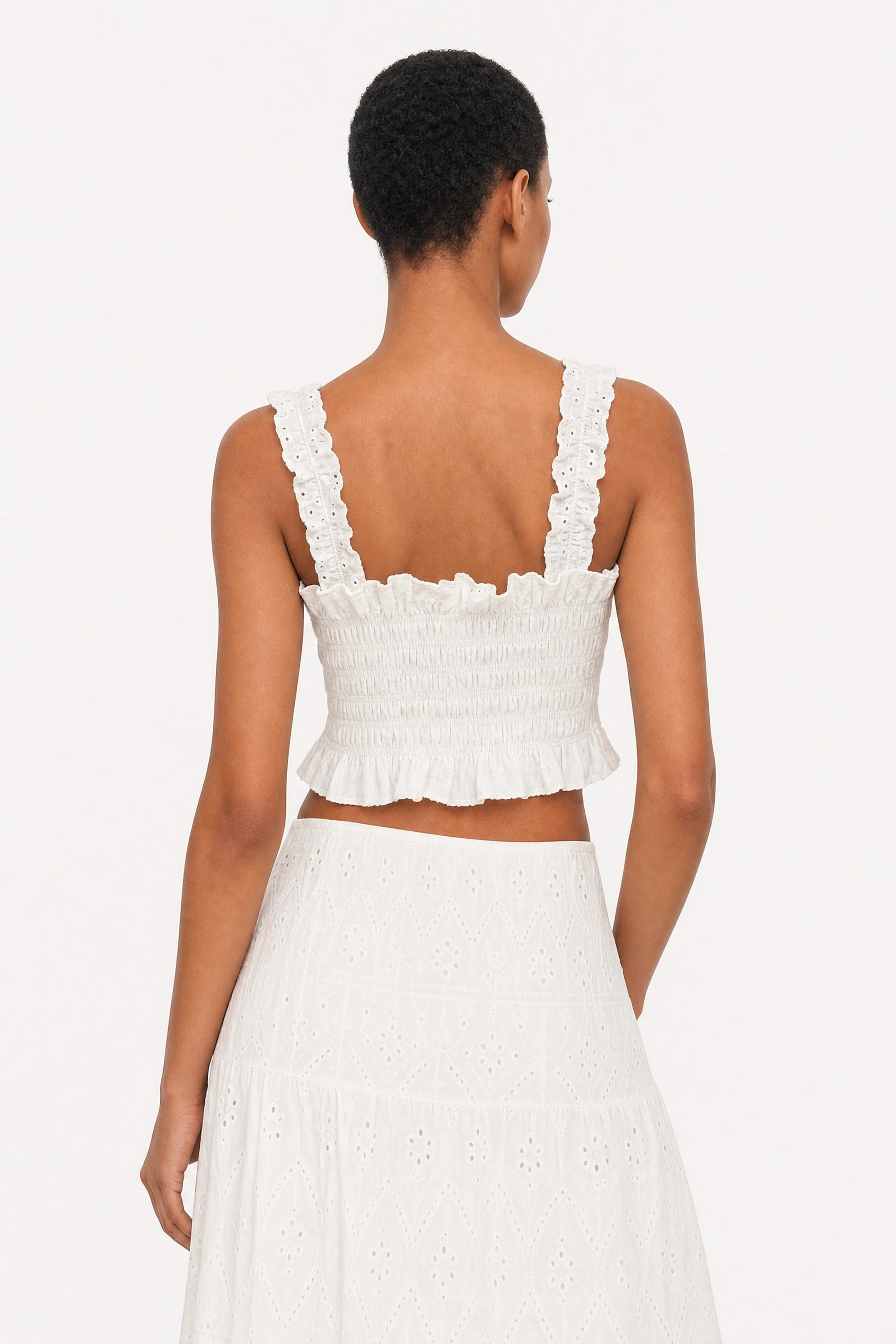 Ivory eyelet ruched tank top_2