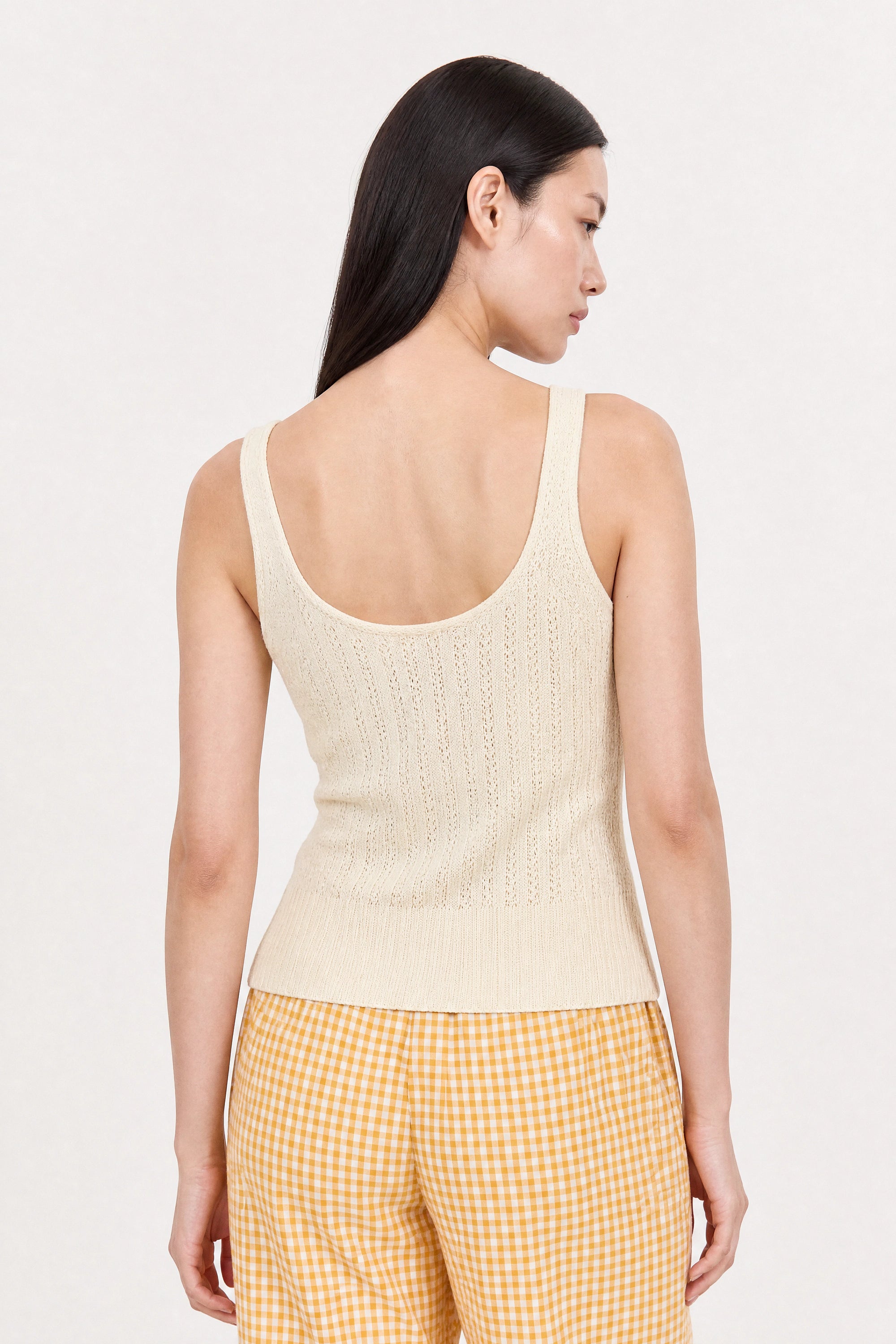 Ivory textured ribbed button front knit tank_3