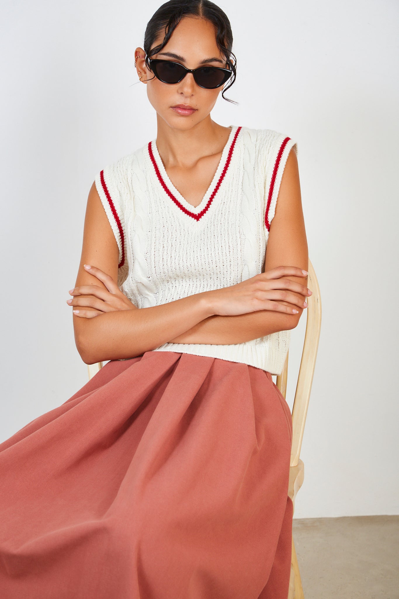 Ivory and red varsity trim sweater vest_5