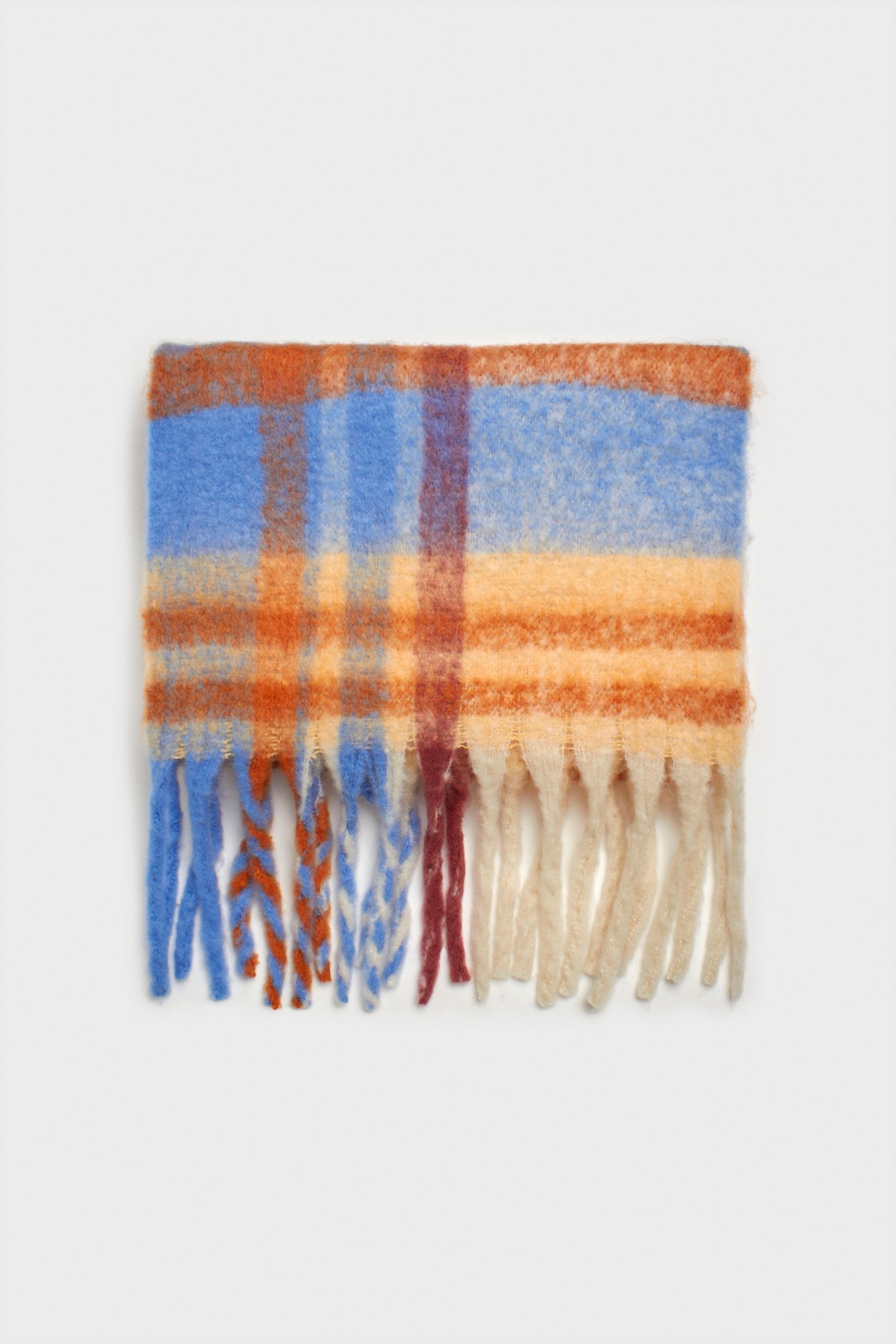 Ivory blue and orange checked scarf