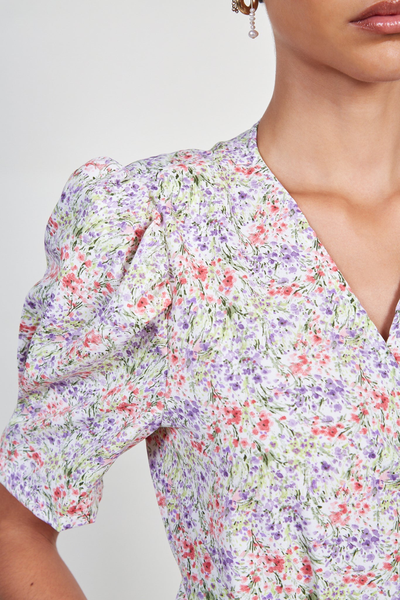 Ivory bright floral print side tie dress_6