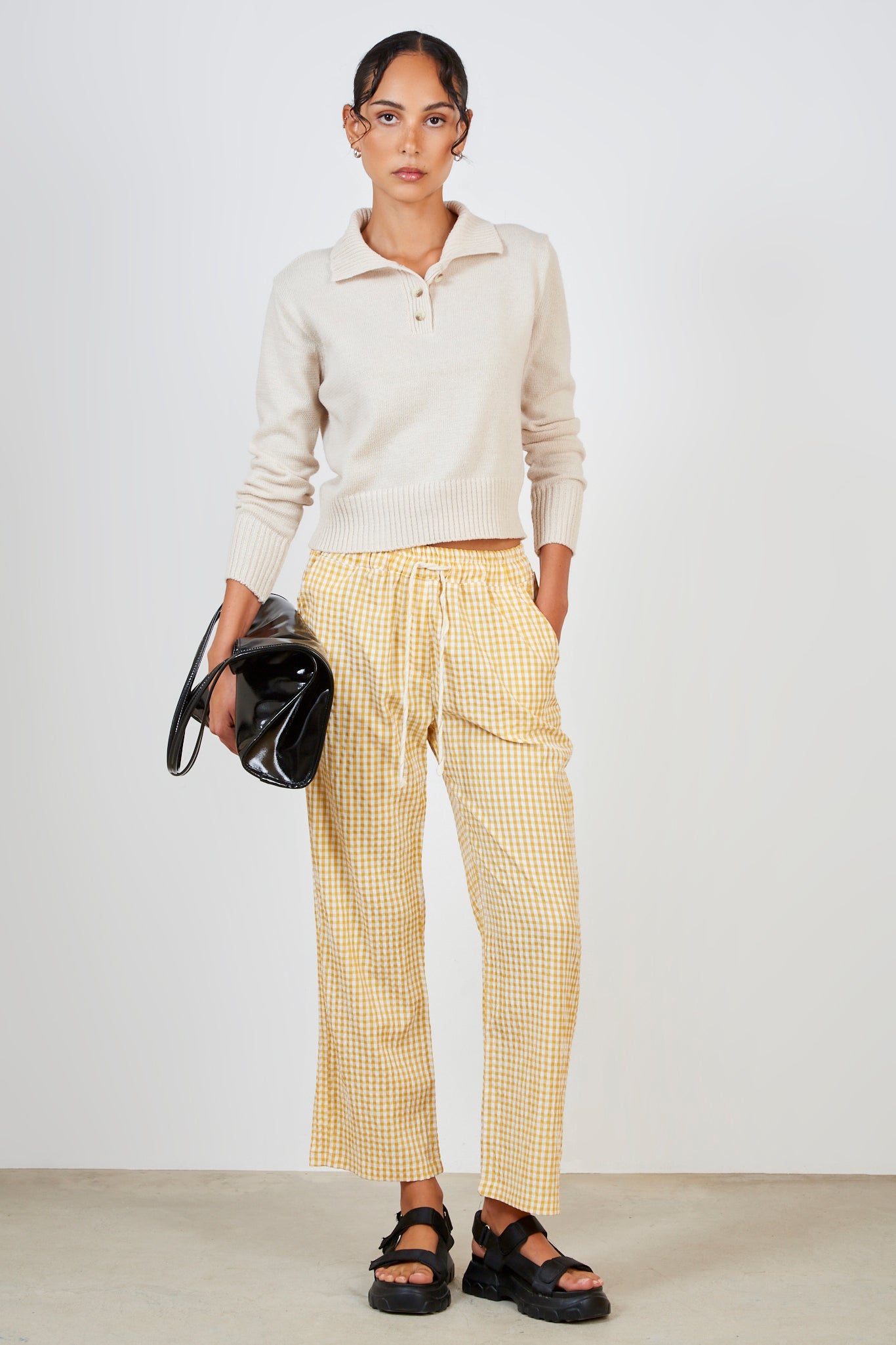 Ivory button collar polo knit top_3