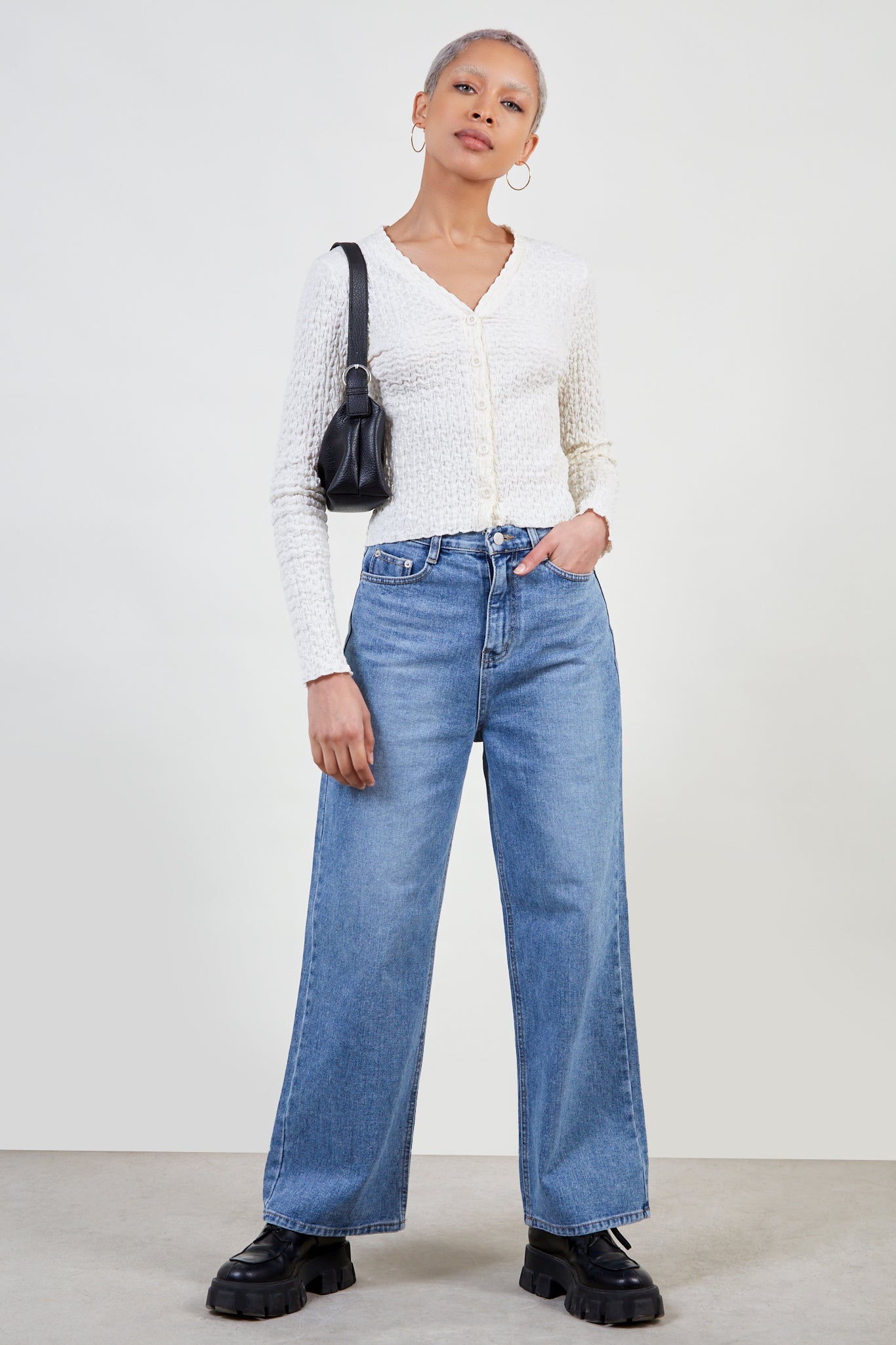 Ivory crinkled button up top_3