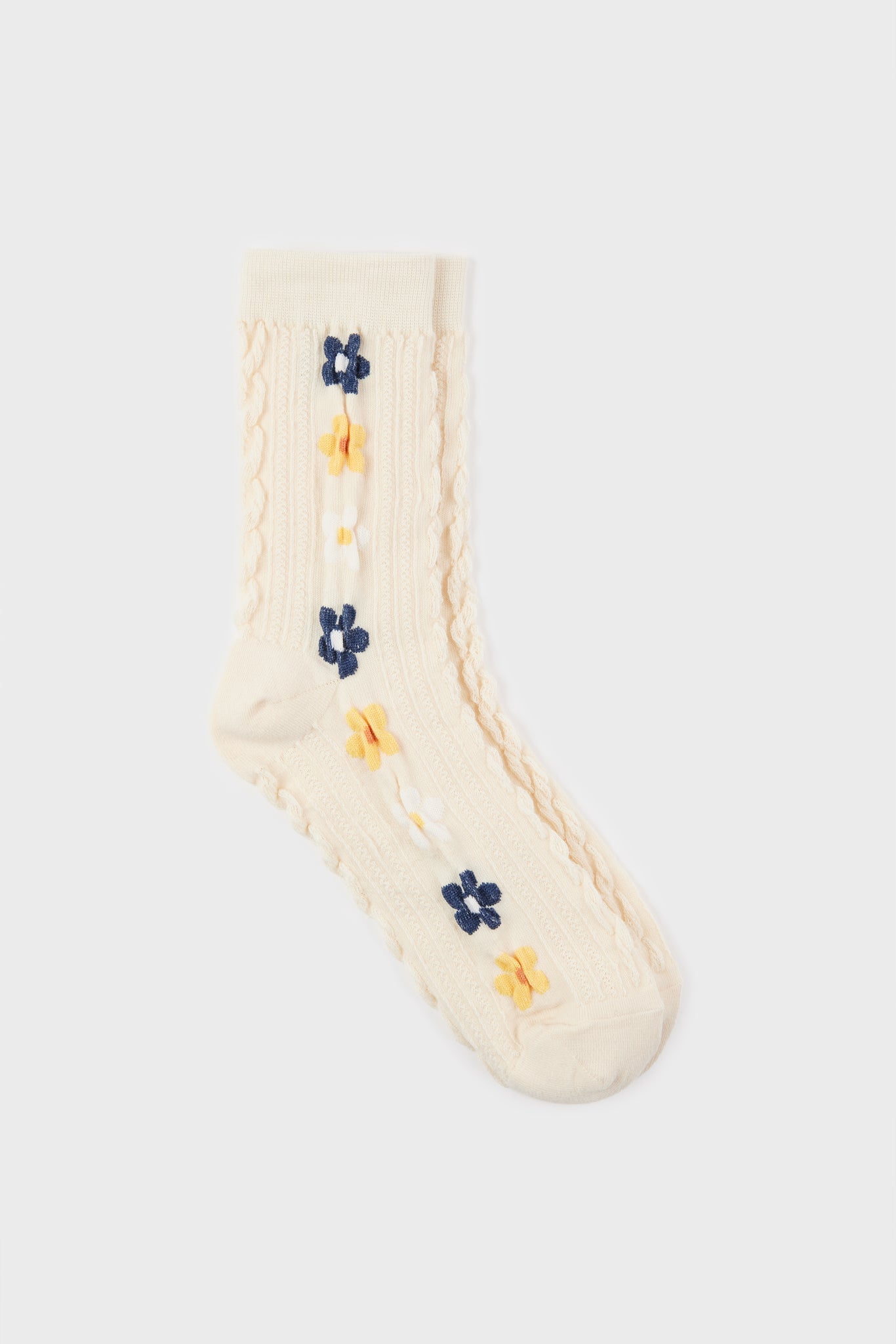 Ivory daisy flower strip socks_2