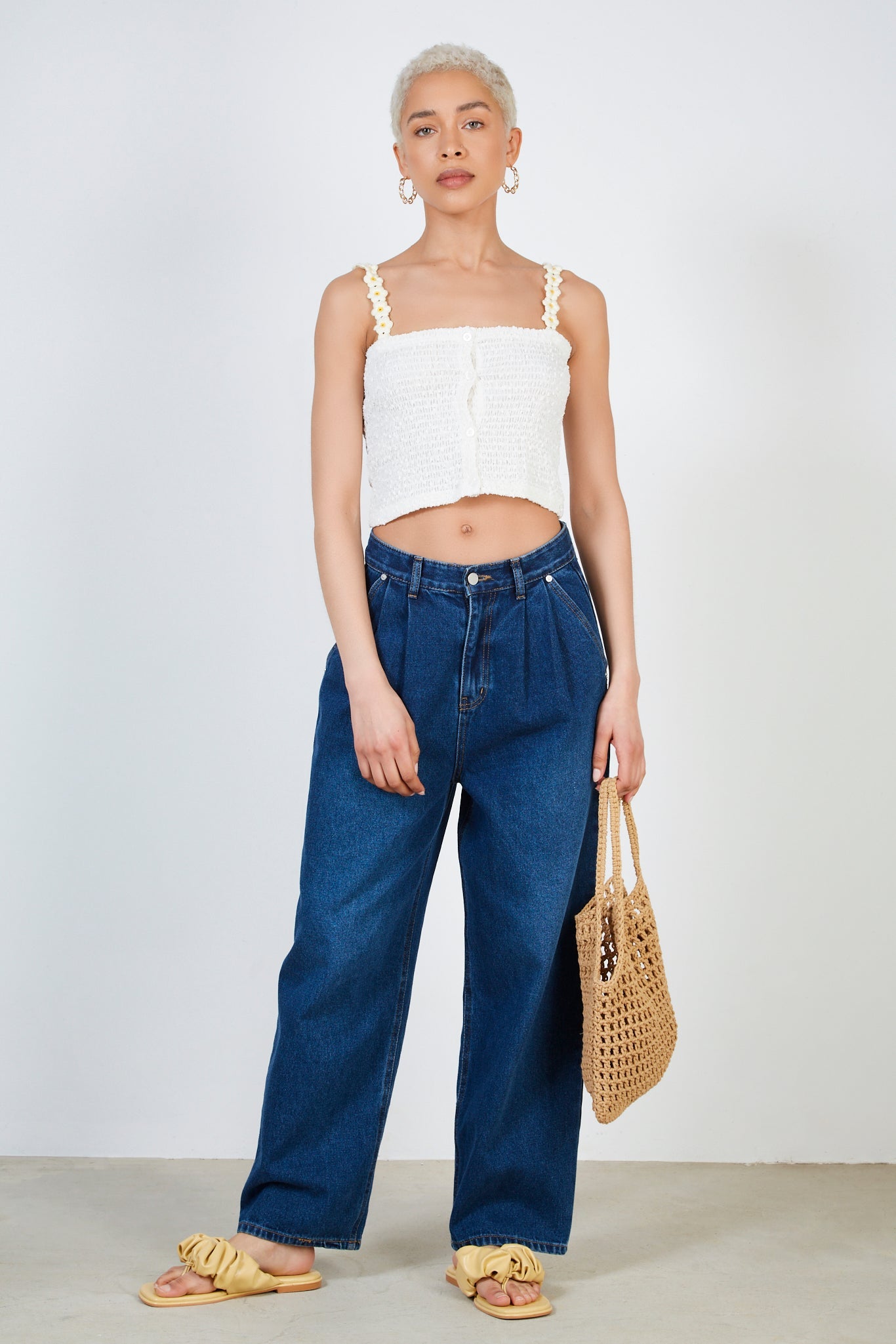 Ivory daisy strap button front tank_3