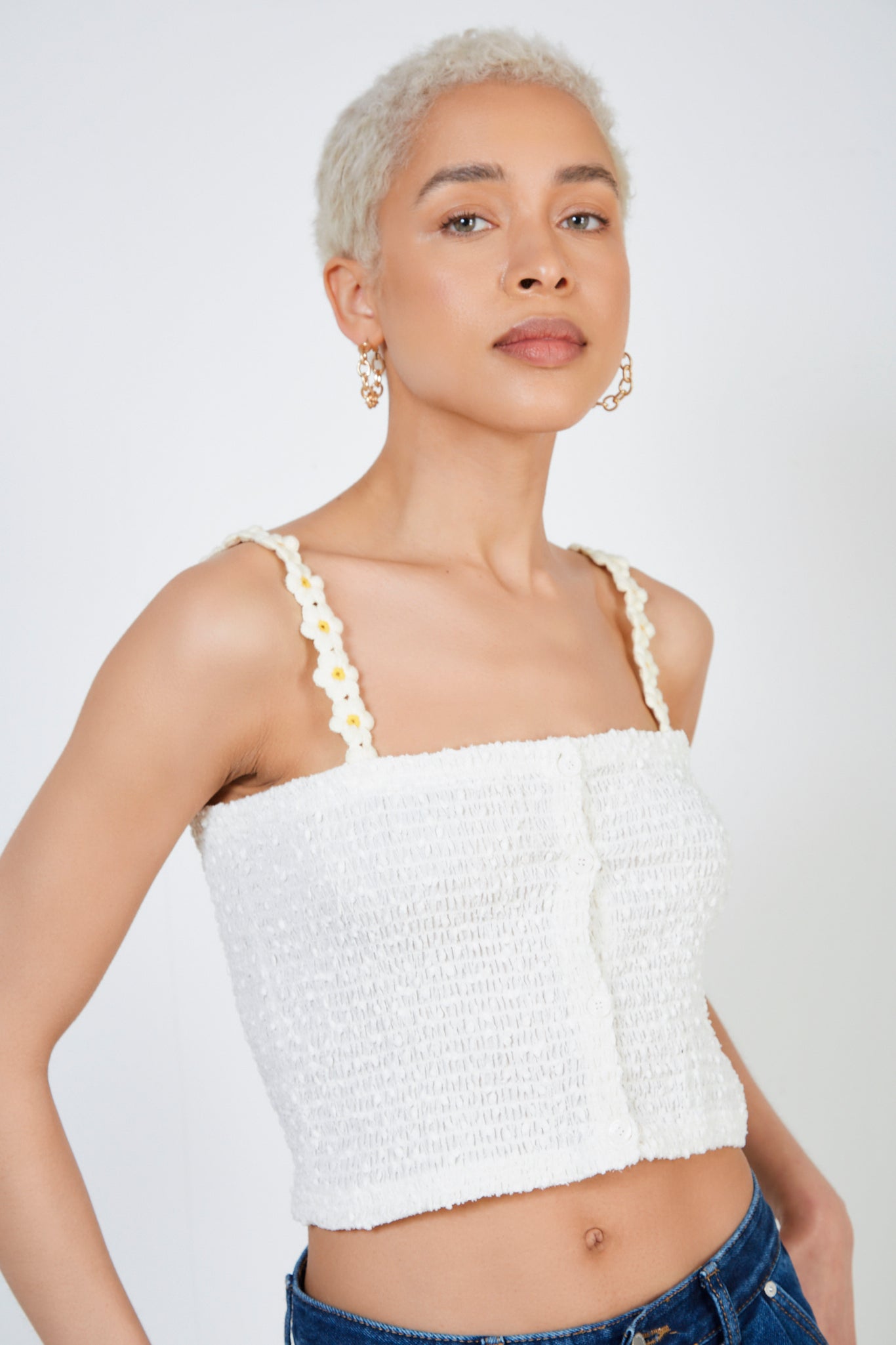Ivory daisy strap button front tank_1