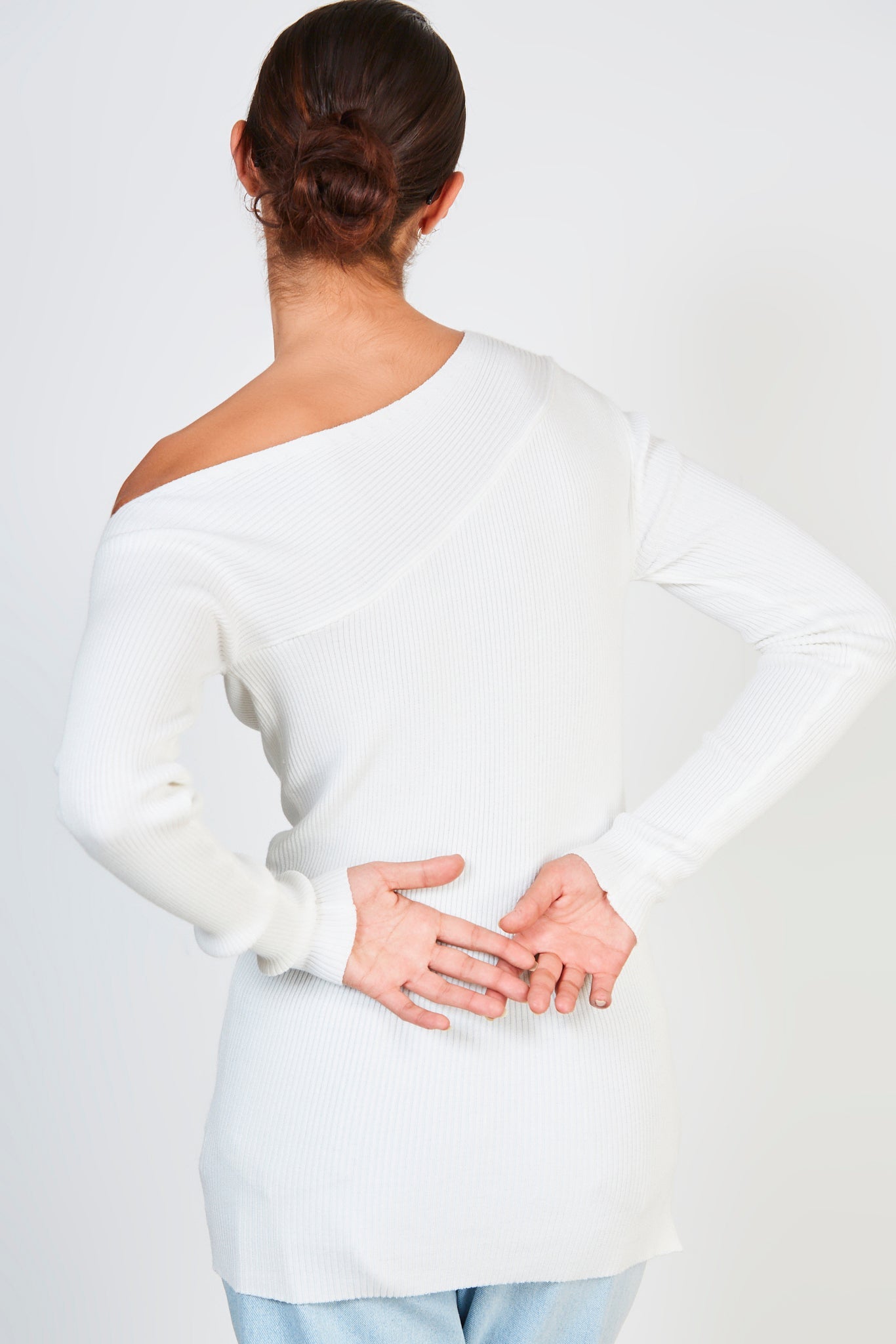 Ivory diagonal ribbed knit top_2