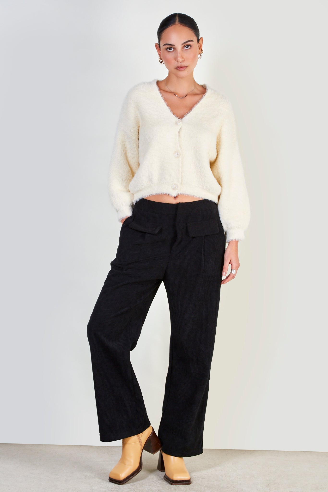 Ivory fuzzy button up cardigan_2