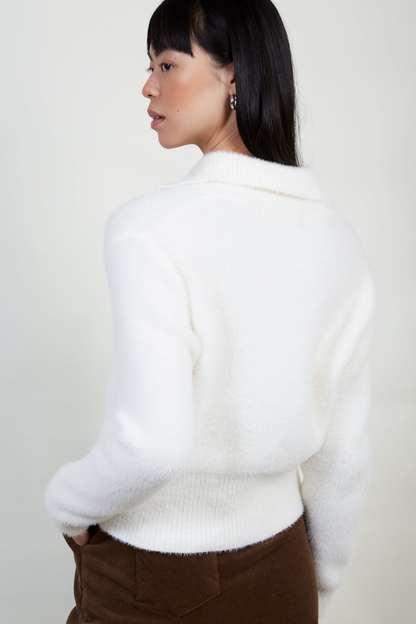 Ivory fuzzy mock neck zip cardigan_3
