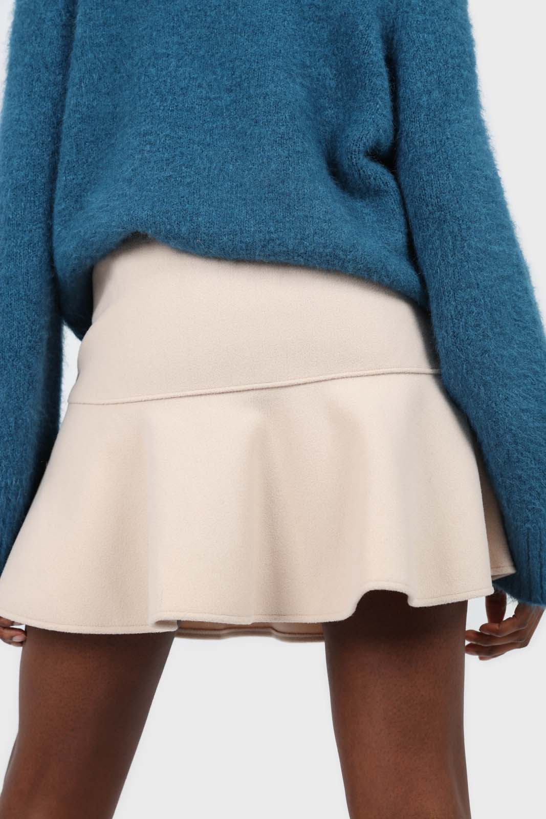 Ivory large asymmetric hem wool skirt_2