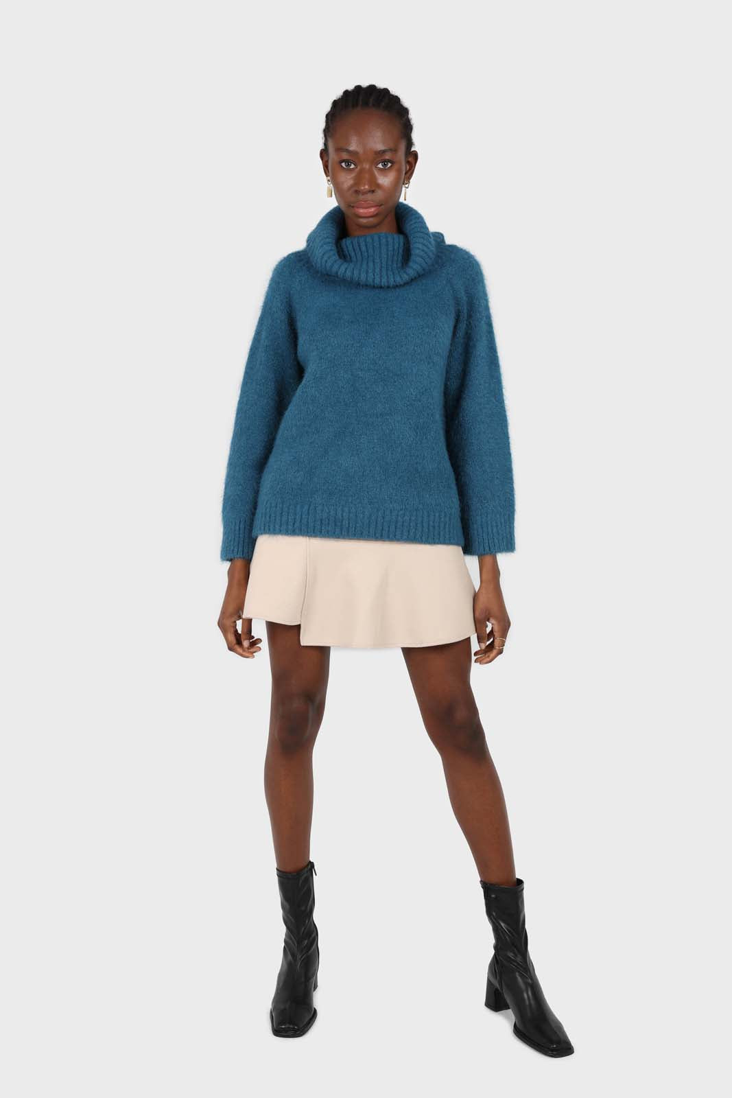 Ivory large asymmetric hem wool skirt_3