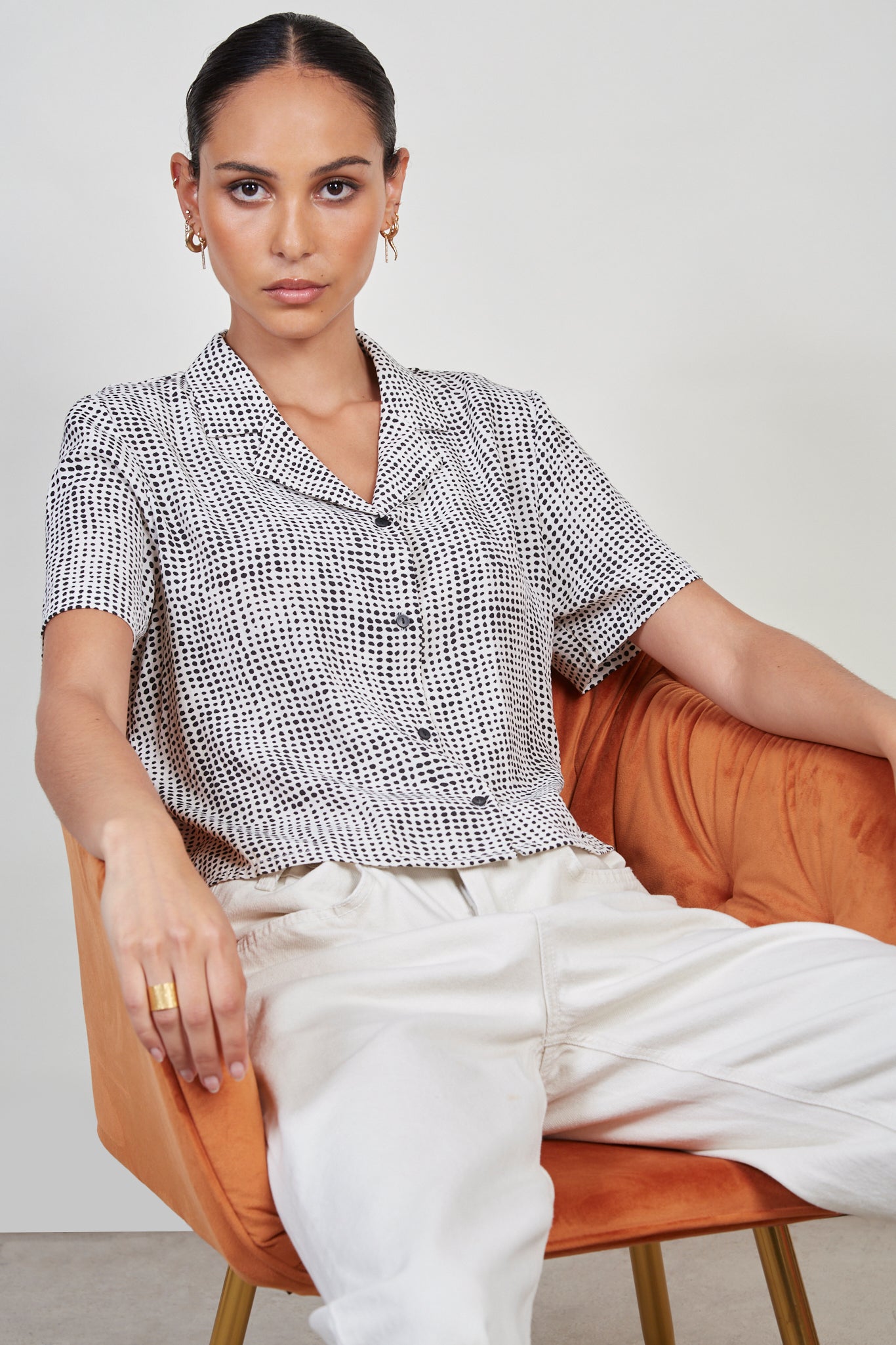 Ivory polka dot print shirt_1