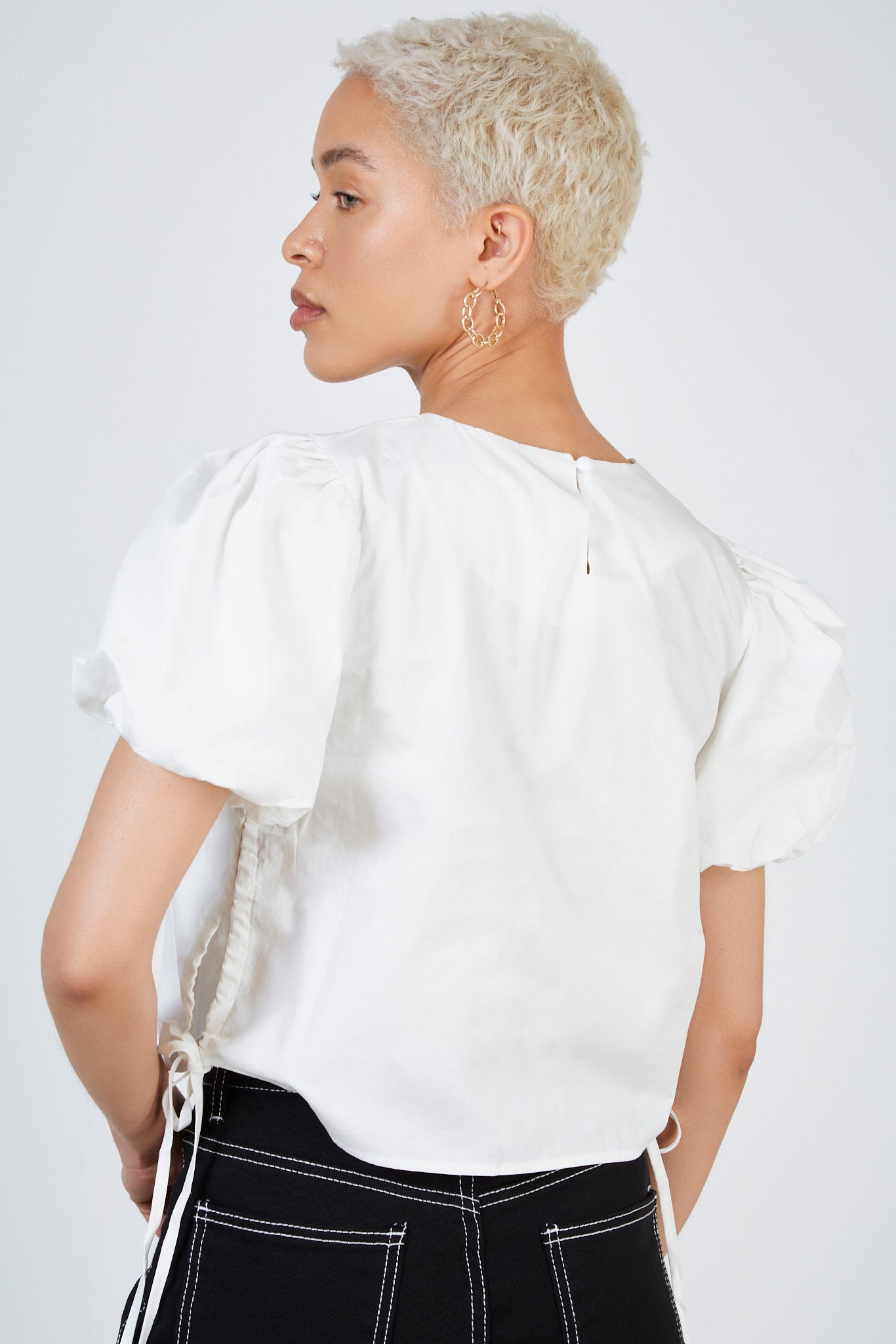 Ivory puff sleeve tie side top_2