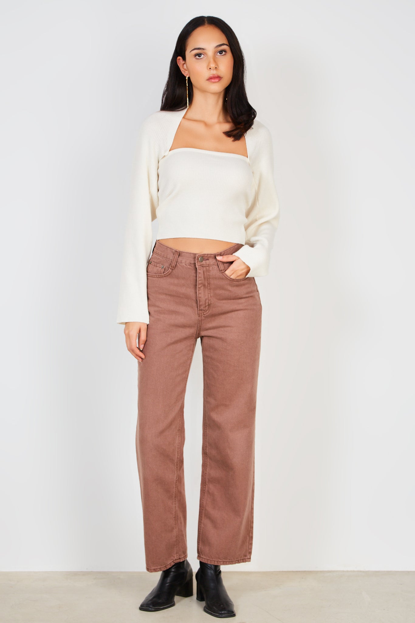 Ivory ribbed knit double button draped jumper_4