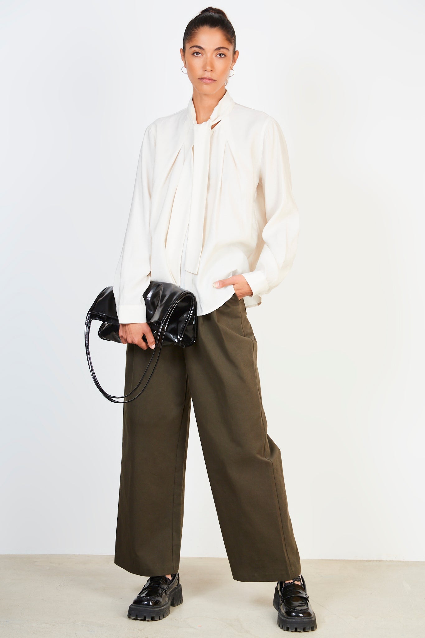 Ivory silky tie neck blouse_3