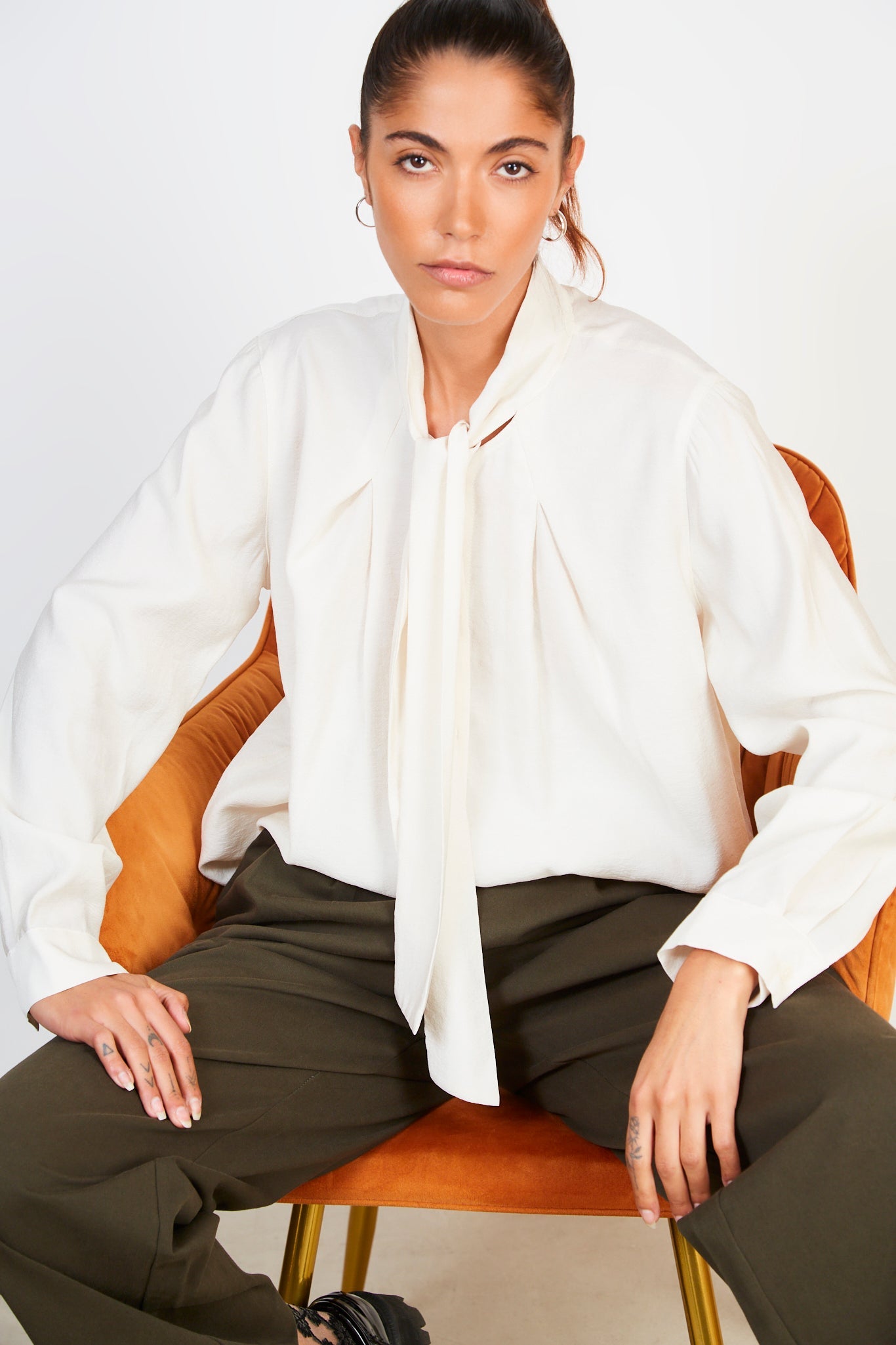 Ivory silky tie neck blouse_5