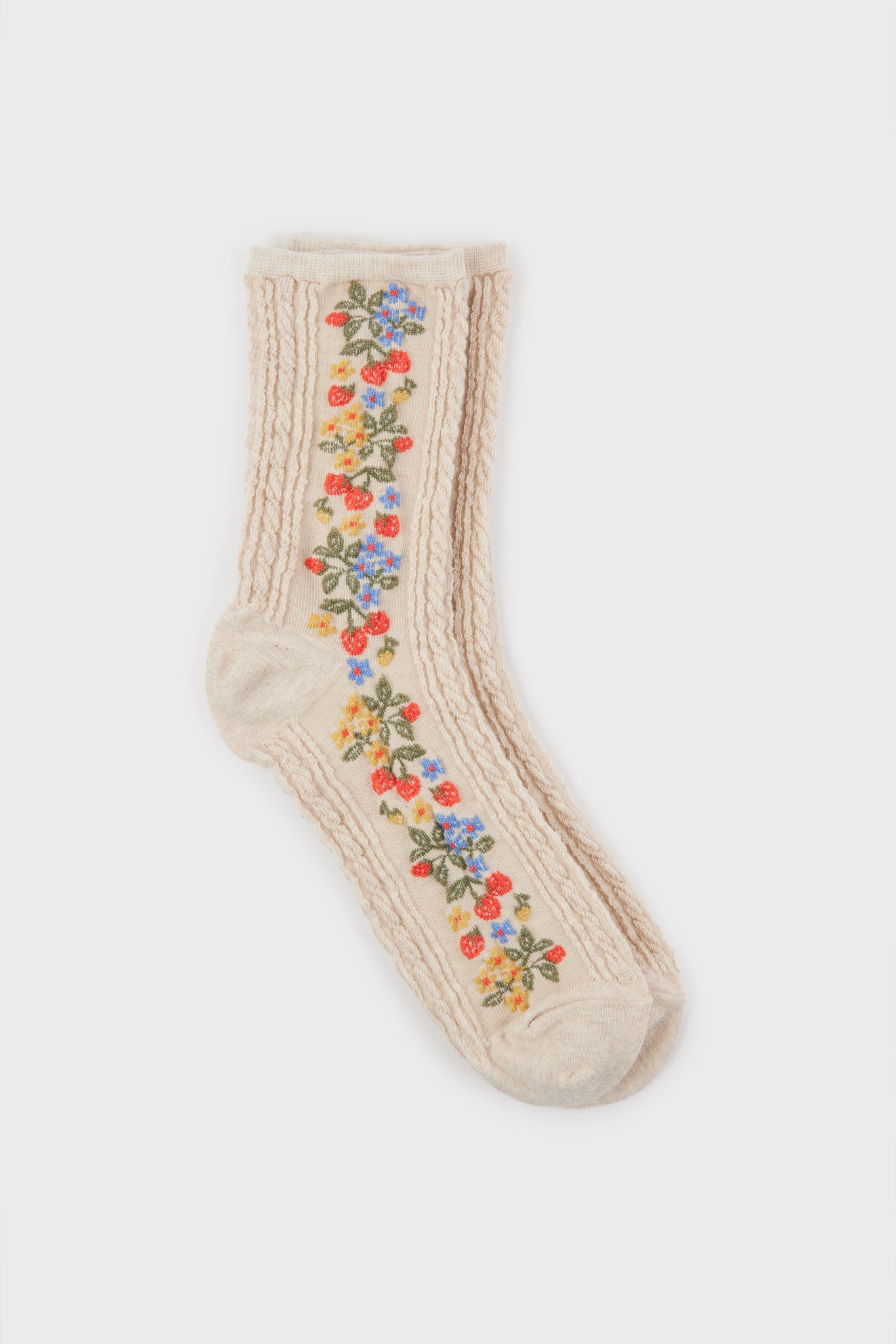 Ivory strawberry floral strip socks_2