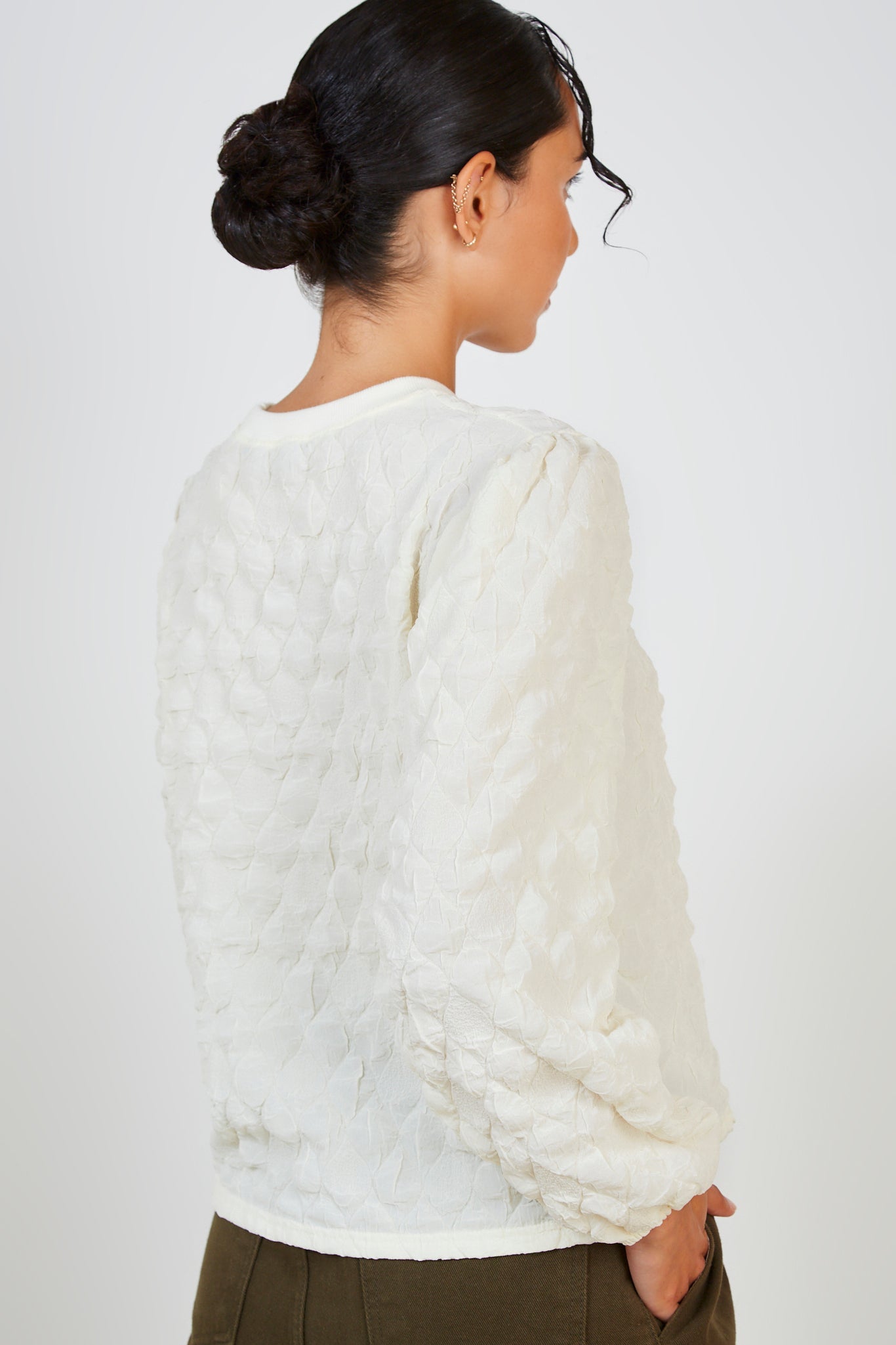 Ivory textured bubble long sleeved top_3