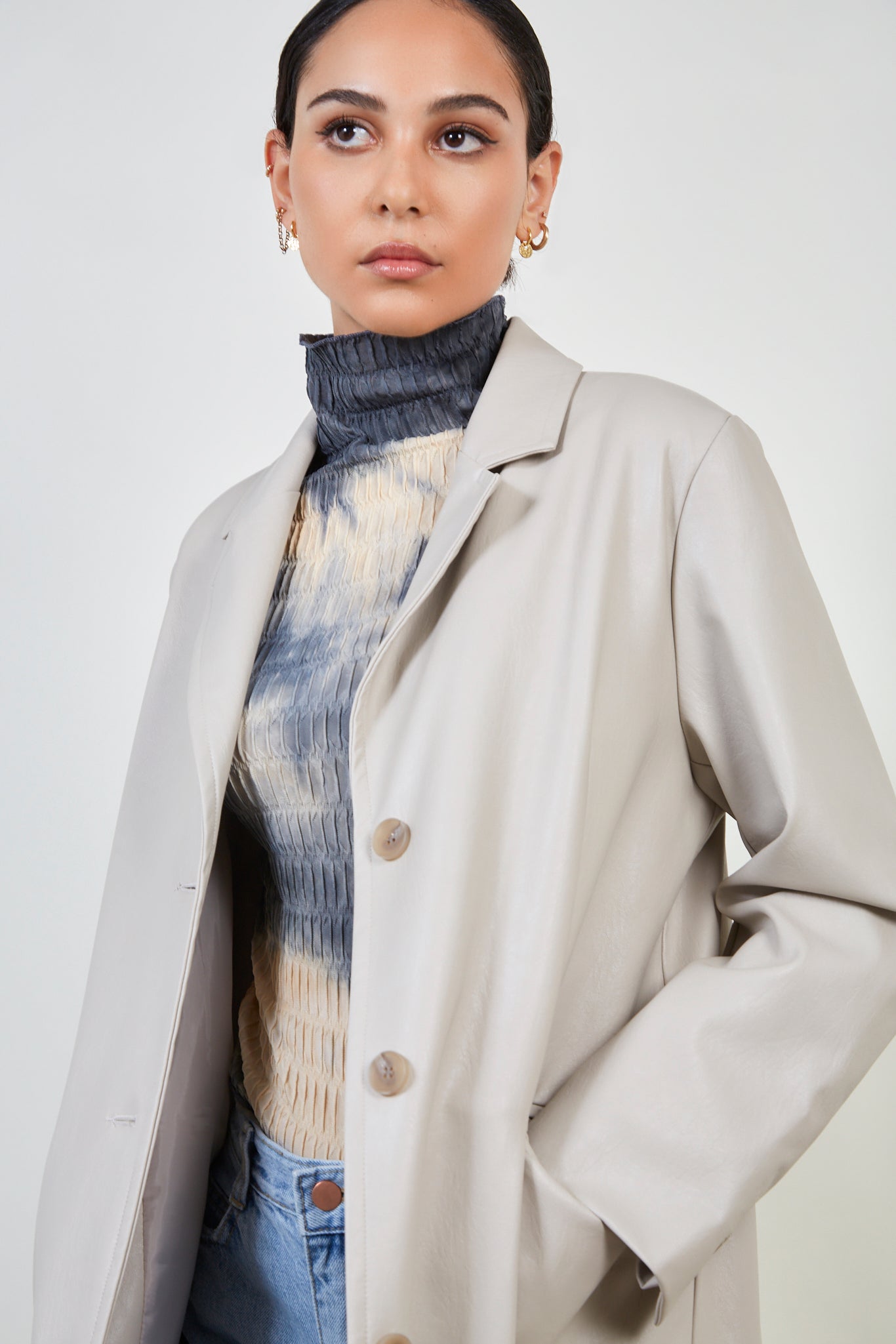 Ivory vegan leather tailored coat_3